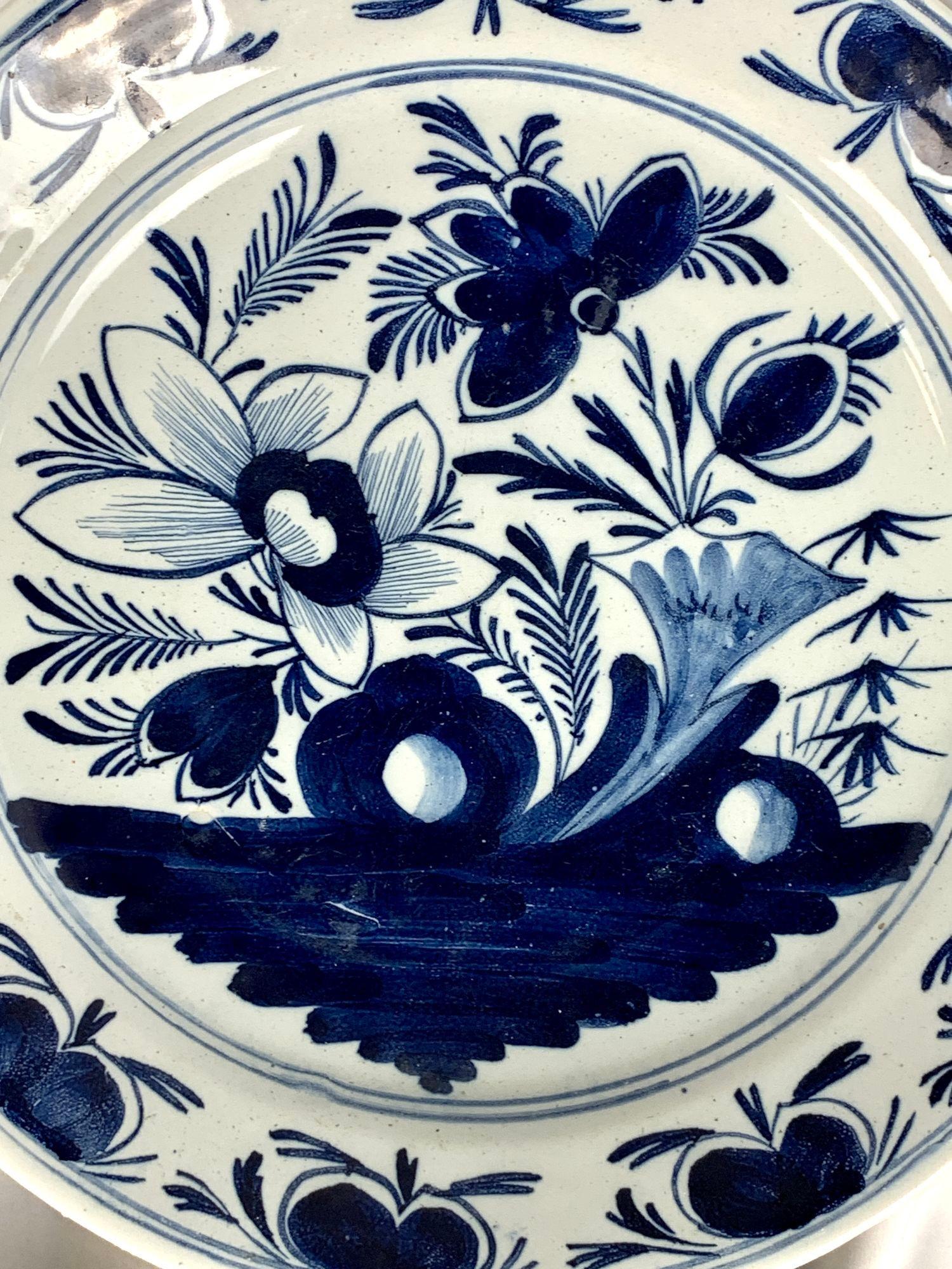 Four Blue and White Dutch Delft Chargers Netherlands Circa 1800 In Excellent Condition In Katonah, NY