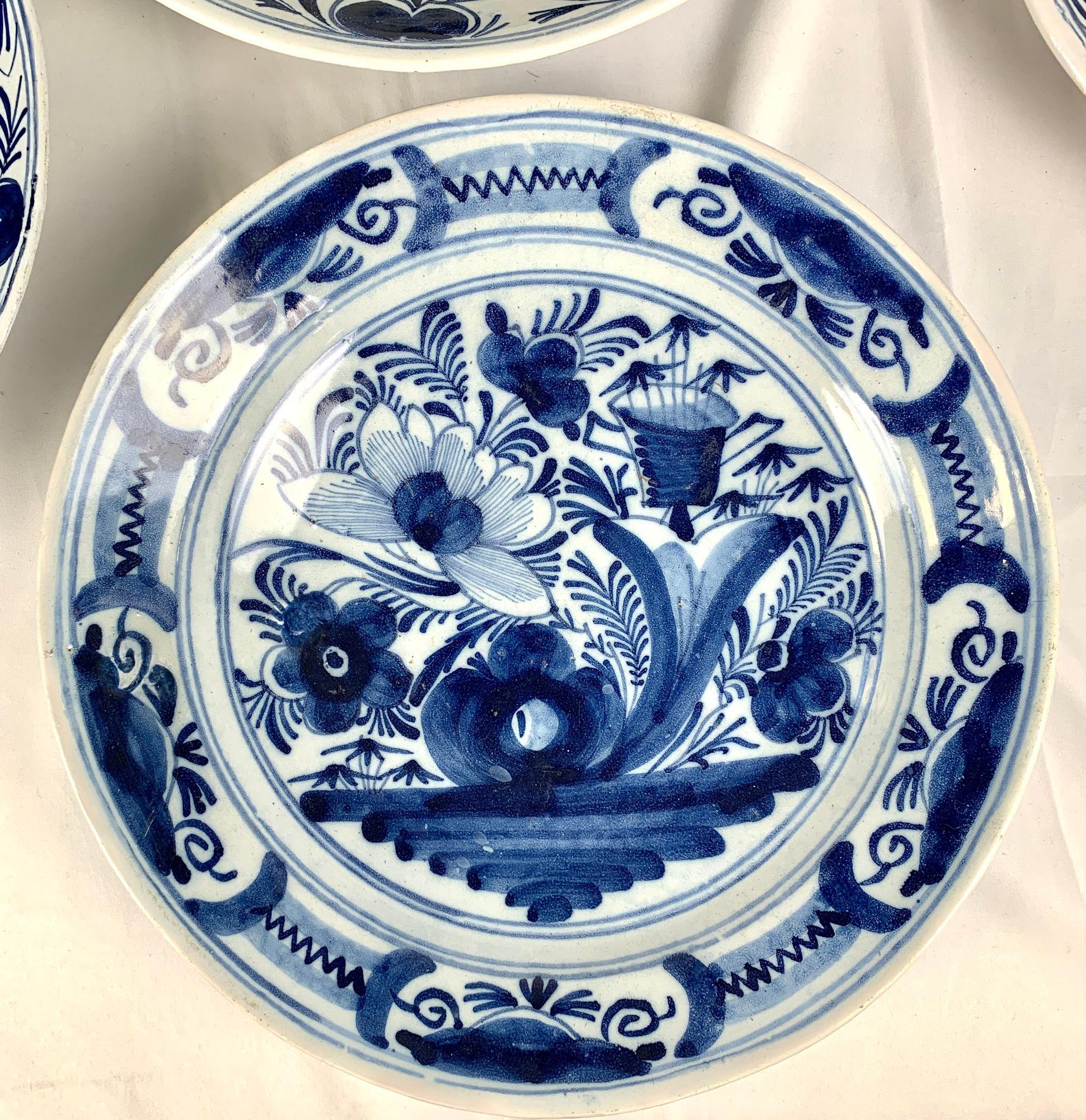 Early 19th Century Four Blue and White Dutch Delft Chargers Netherlands Circa 1800