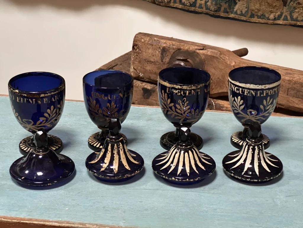 Glass Four blue glass Italian Apothecary Jars with lids, 18th Century For Sale