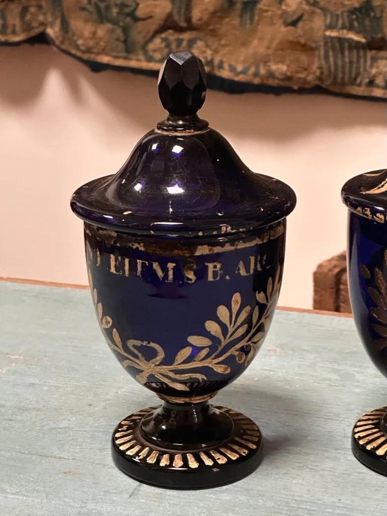 Four blue glass Italian Apothecary Jars with lids, 18th Century For Sale 2