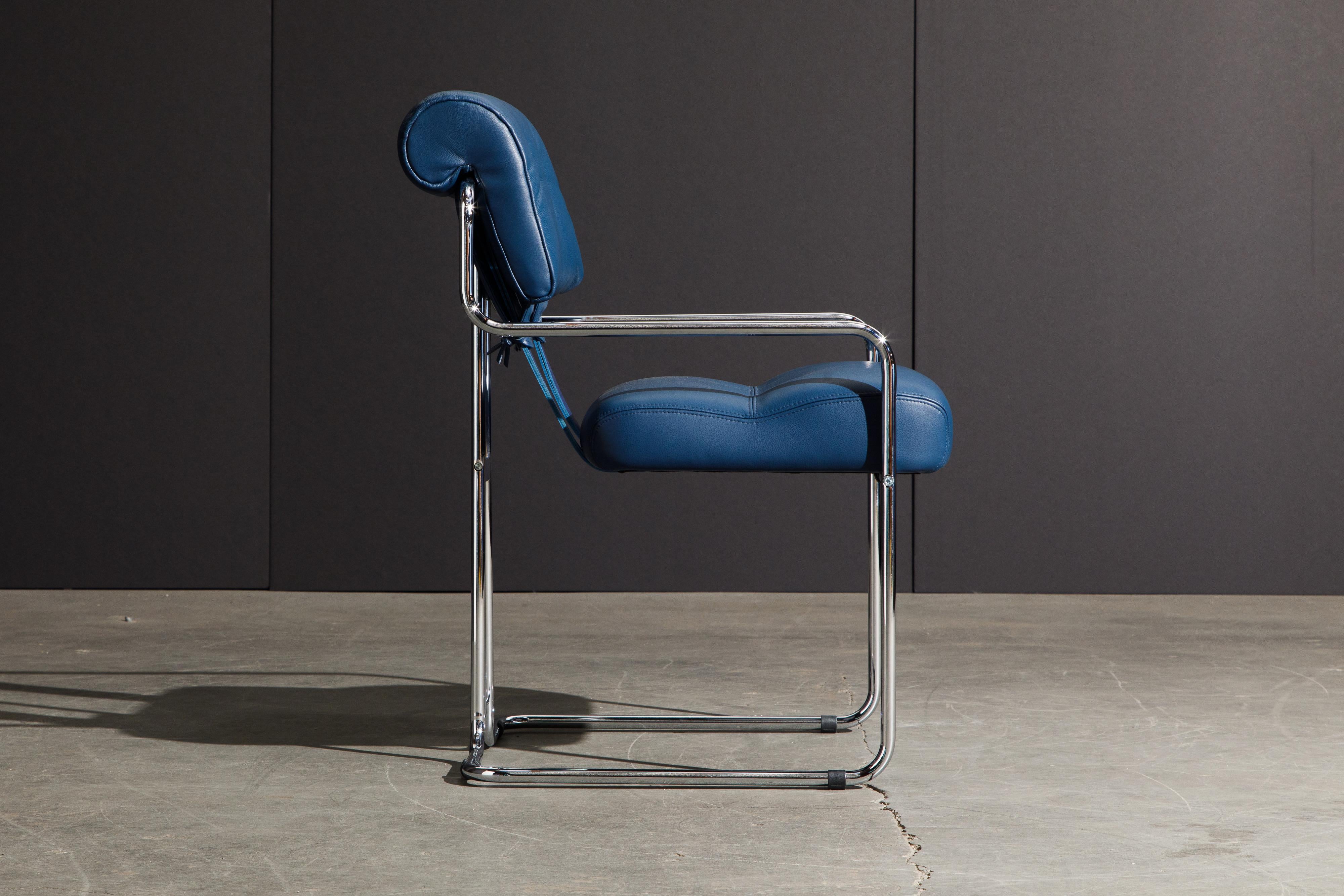 Contemporary Four Blue Leather 'Tucroma' Chairs by Guido Faleschini for Mariani, Signed, New