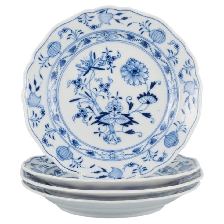 Four Blue Onion Pattern Plates, Meissen, Germany, Approx. 1900 For Sale