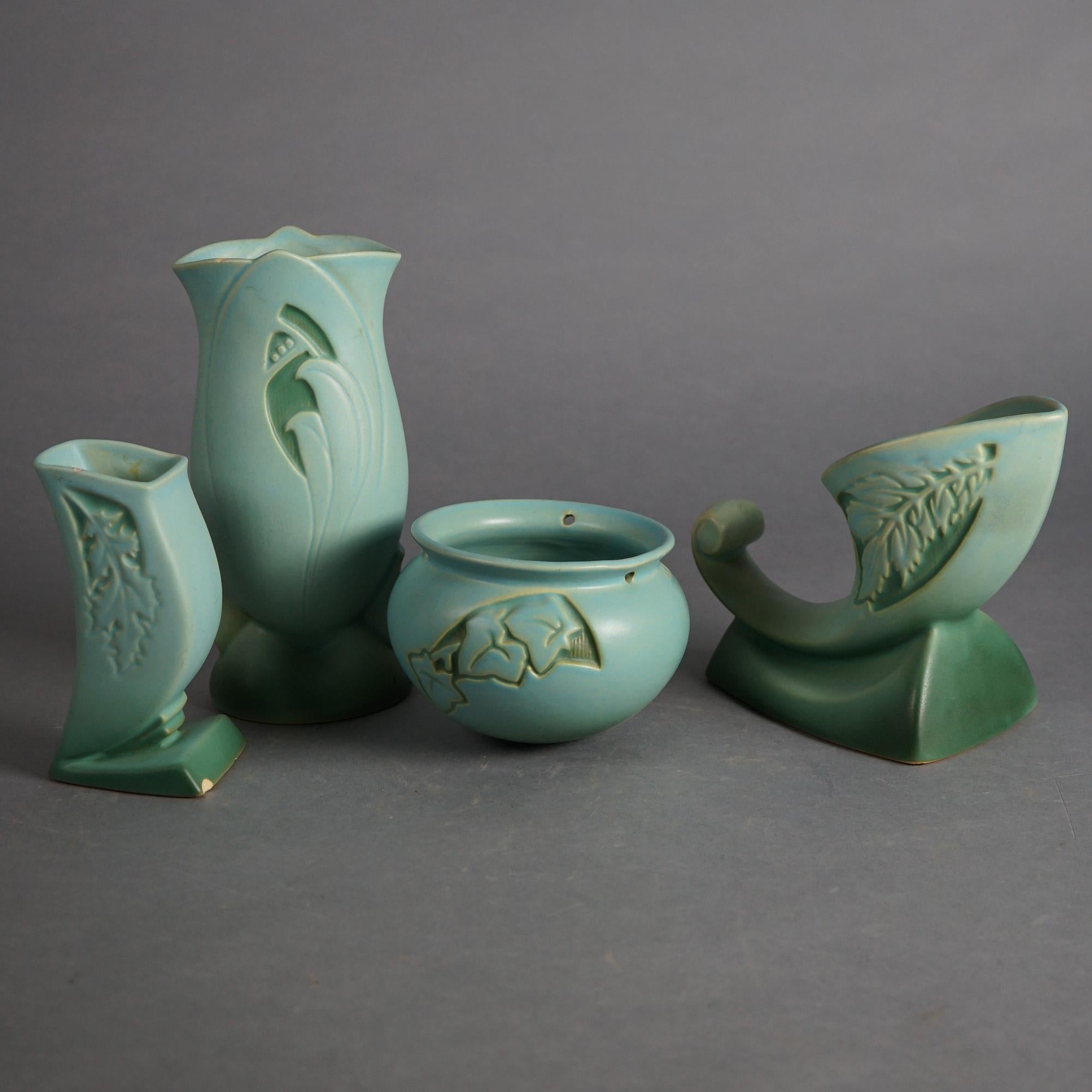 Four Blue Roseville Art Pottery Items Mid 20thC

Measures - 9.5