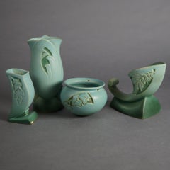 Four Blue Roseville Art Pottery Items Mid 20thC