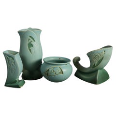 Four Blue Roseville Art Pottery Items Mid 20thC