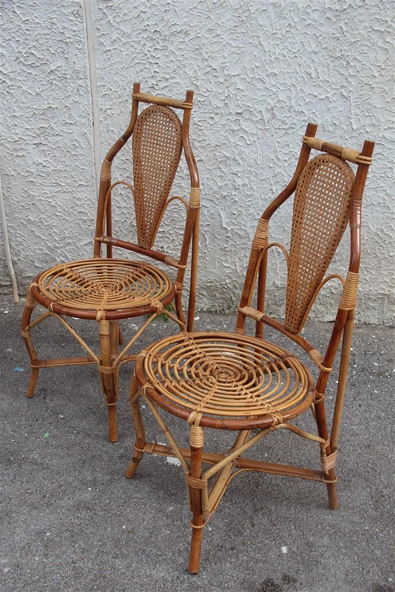 Mid-Century Modern Chairs Bamboo Italian Design Straw Articulated Design Great Shape For Sale