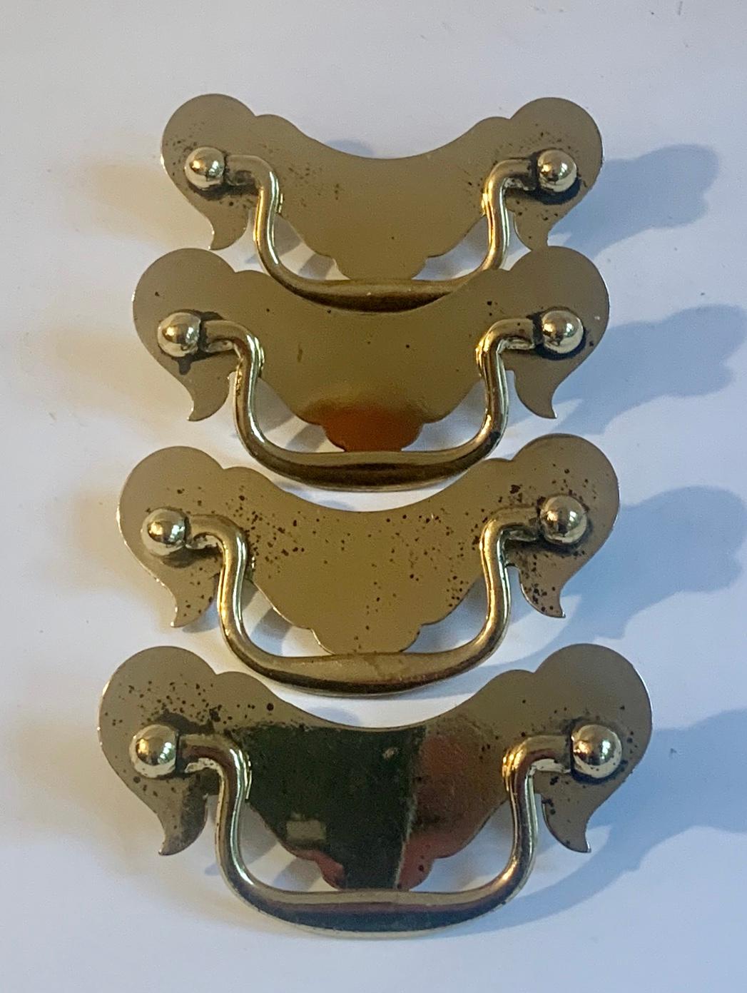 19th Century Four Brass Chippendale Door Pulls Handles For Sale