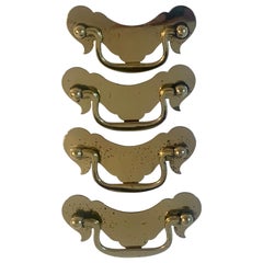 Antique Four Brass Chippendale Door Pulls Handles