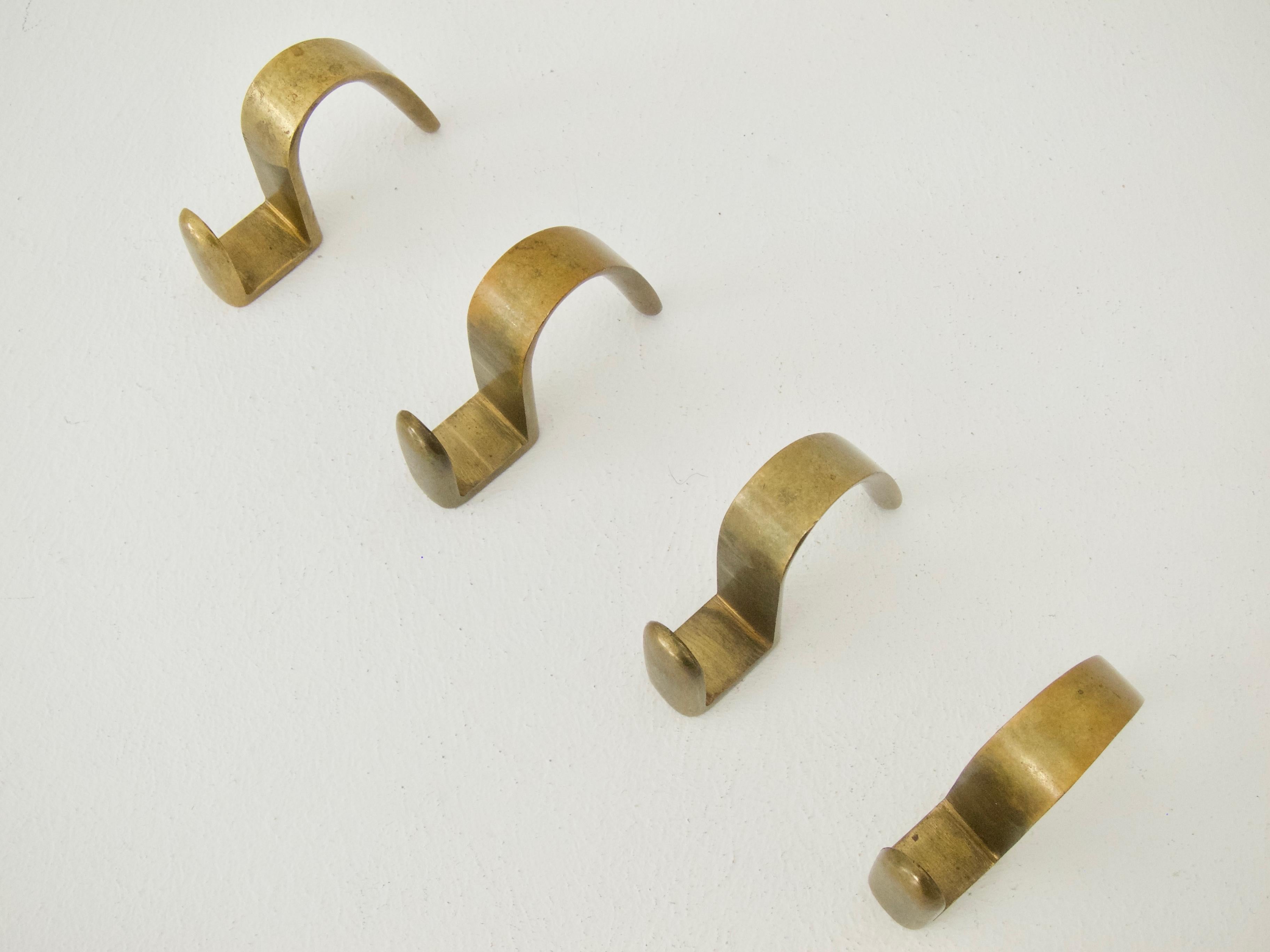 Four Brass Coat Hooks by Carl Auböck For Sale 3