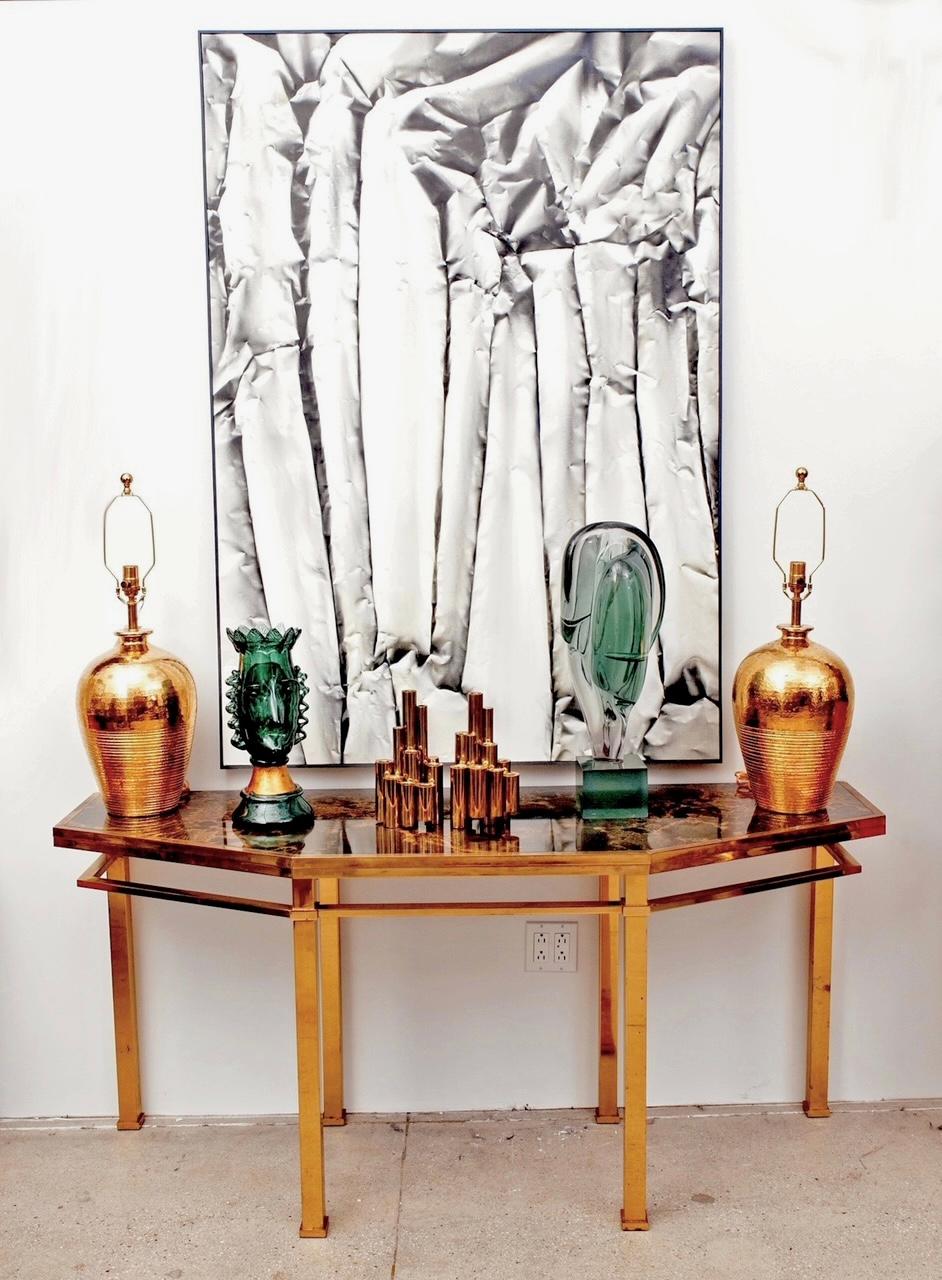 Four Brass Tubular Candlesticks in the Style of Gio Ponti For Sale 5
