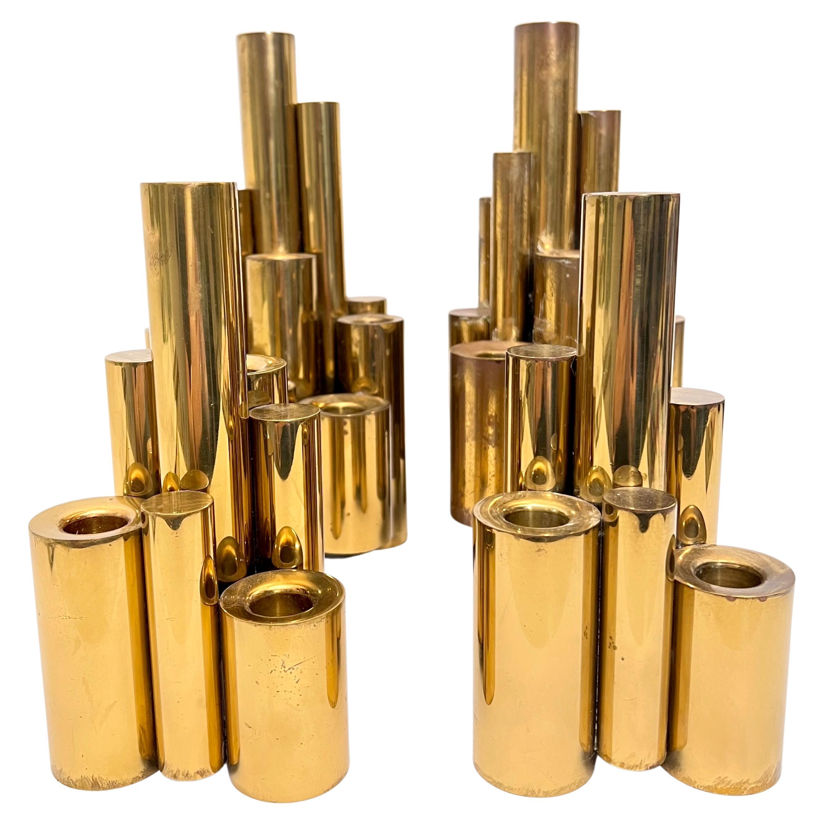 Israeli Four Brass Tubular Candlesticks in the Style of Gio Ponti For Sale