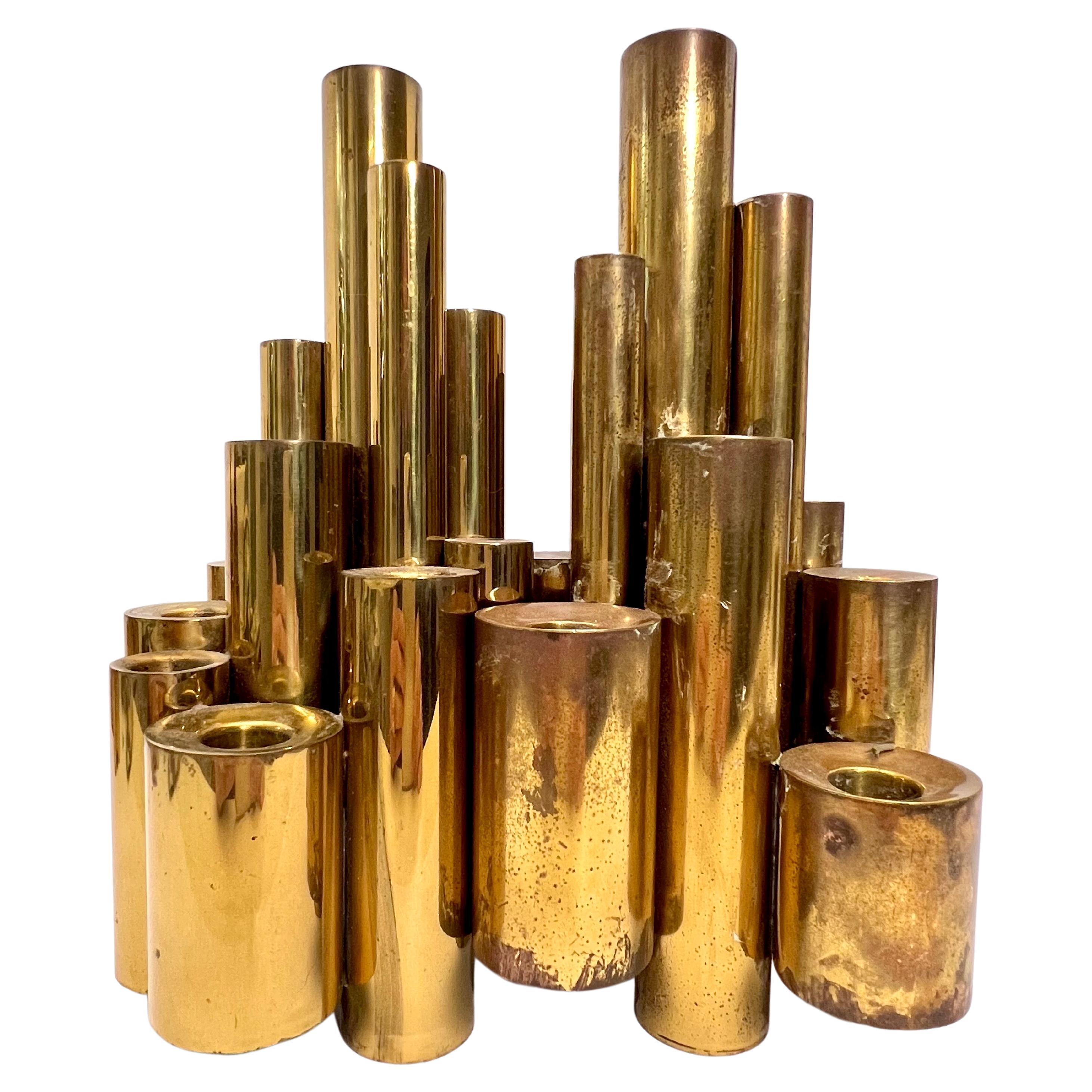Late 20th Century Four Brass Tubular Candlesticks in the Style of Gio Ponti For Sale