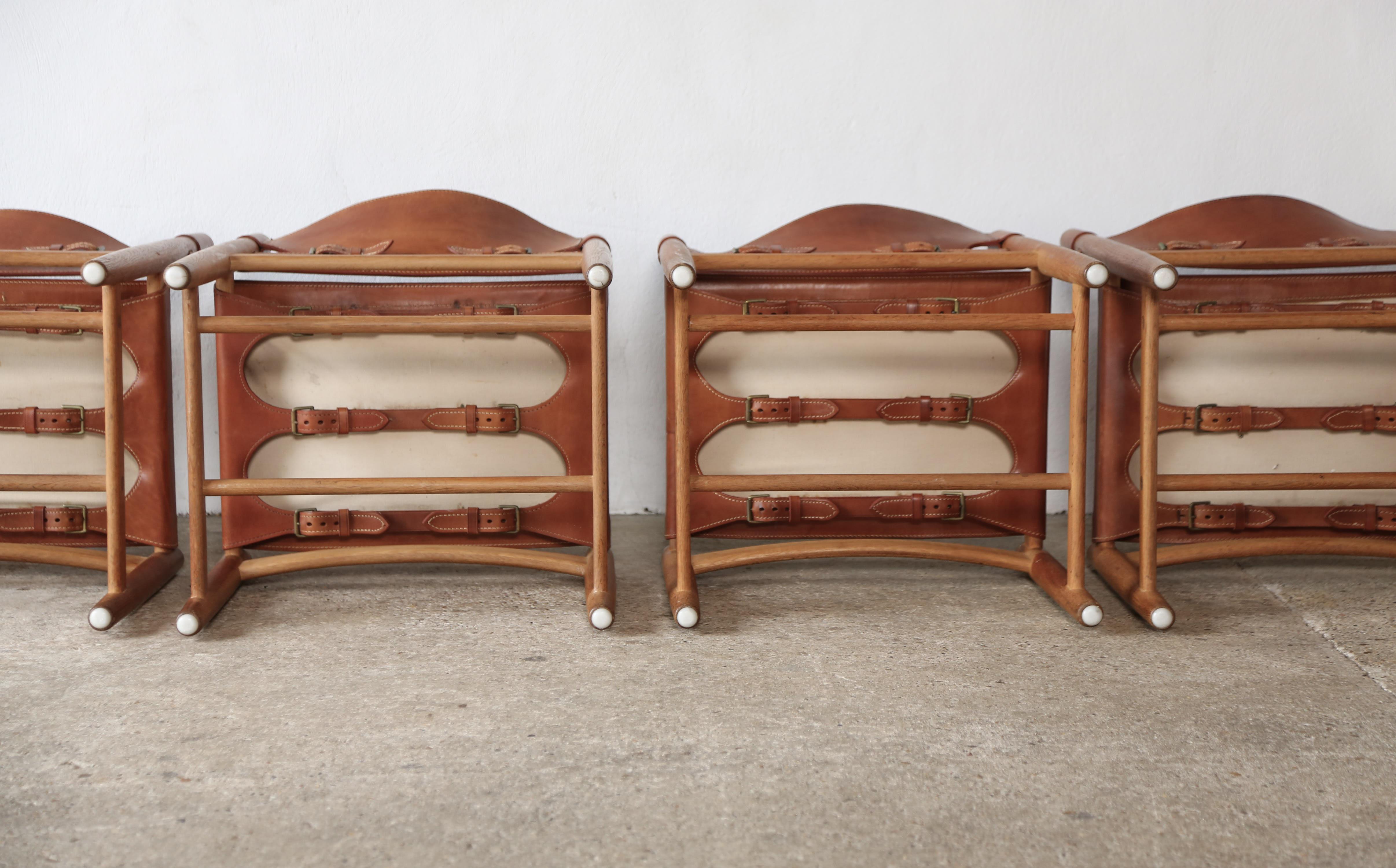 Leather Four Børge 'Borge' Mogensen Hunting Dining Chairs Model 3251, Denmark, 1960s For Sale