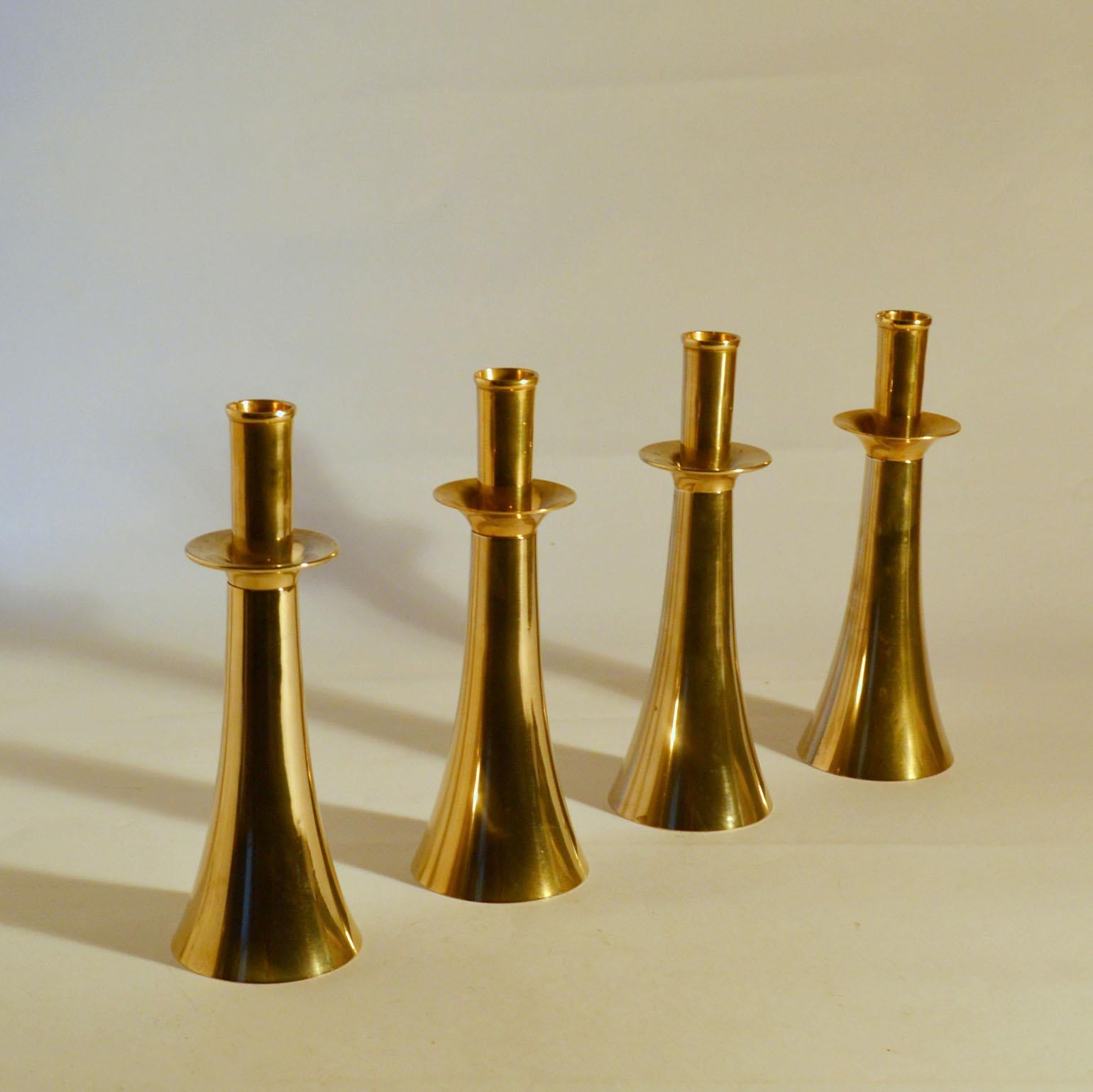 Danish Four Scandinavian Modern Bronze 1960's Candle Holders by Harald Quistgaard 