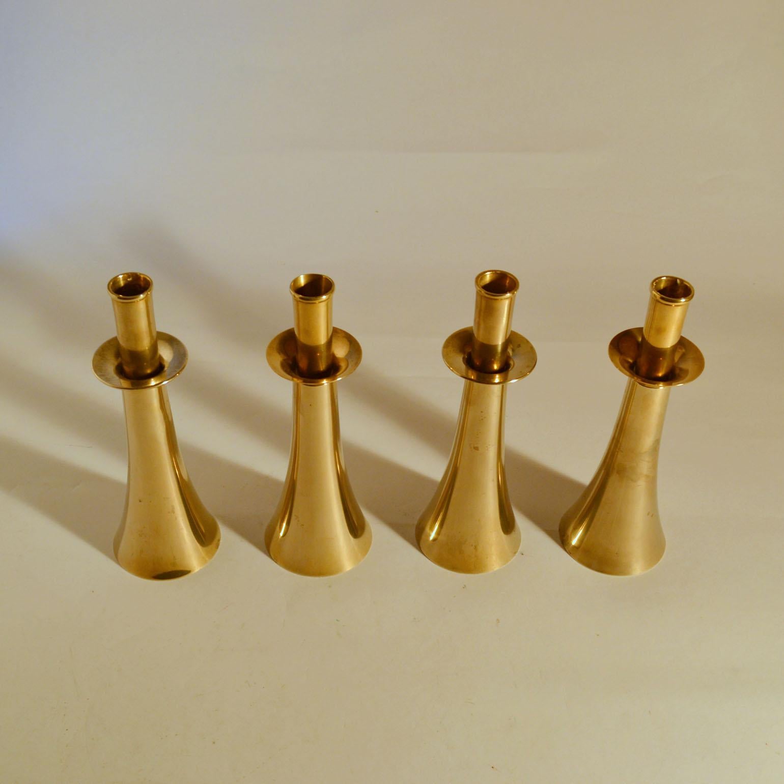 Cast Four Scandinavian Modern Bronze 1960's Candle Holders by Harald Quistgaard