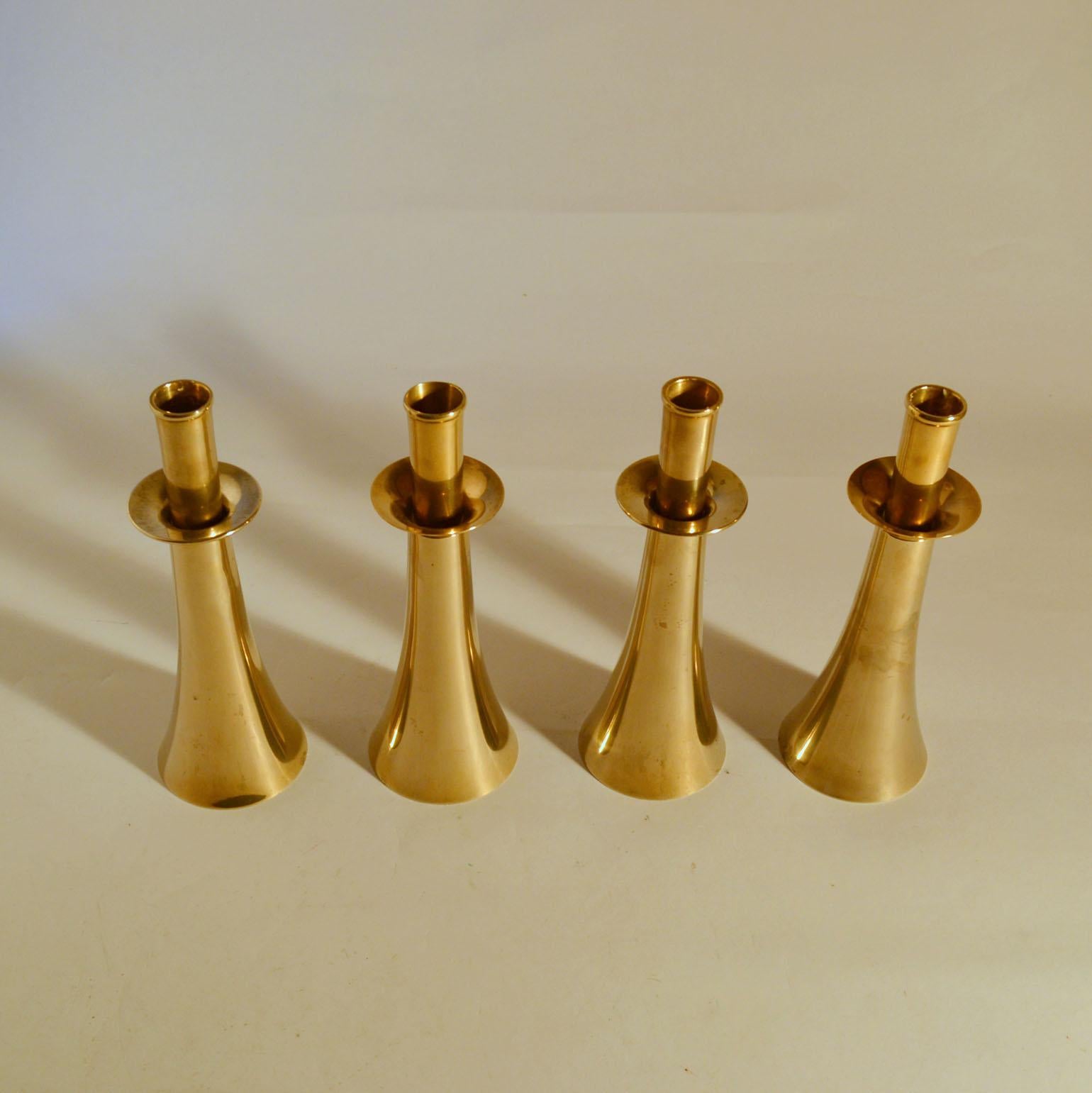 Cast Four Scandinavian Modern Bronze 1960's Candle Holders by Harald Quistgaard 