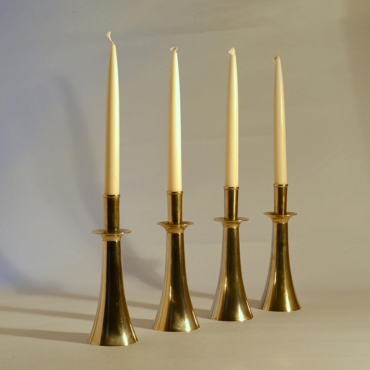 Four Scandinavian Modern Bronze 1960's Candle Holders by Harald Quistgaard  1