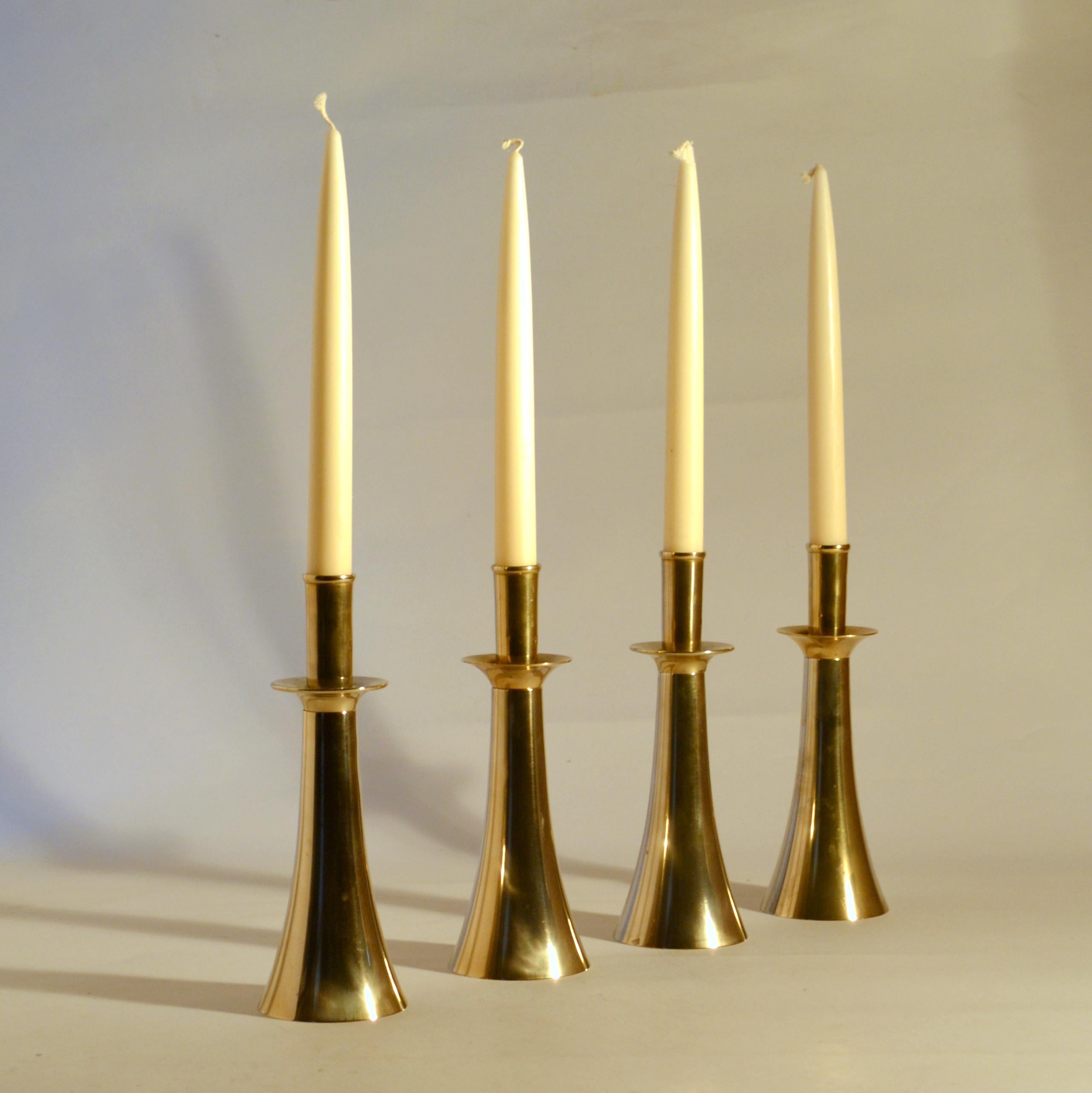 Four Scandinavian Modern Bronze 1960's Candle Holders by Harald Quistgaard  2
