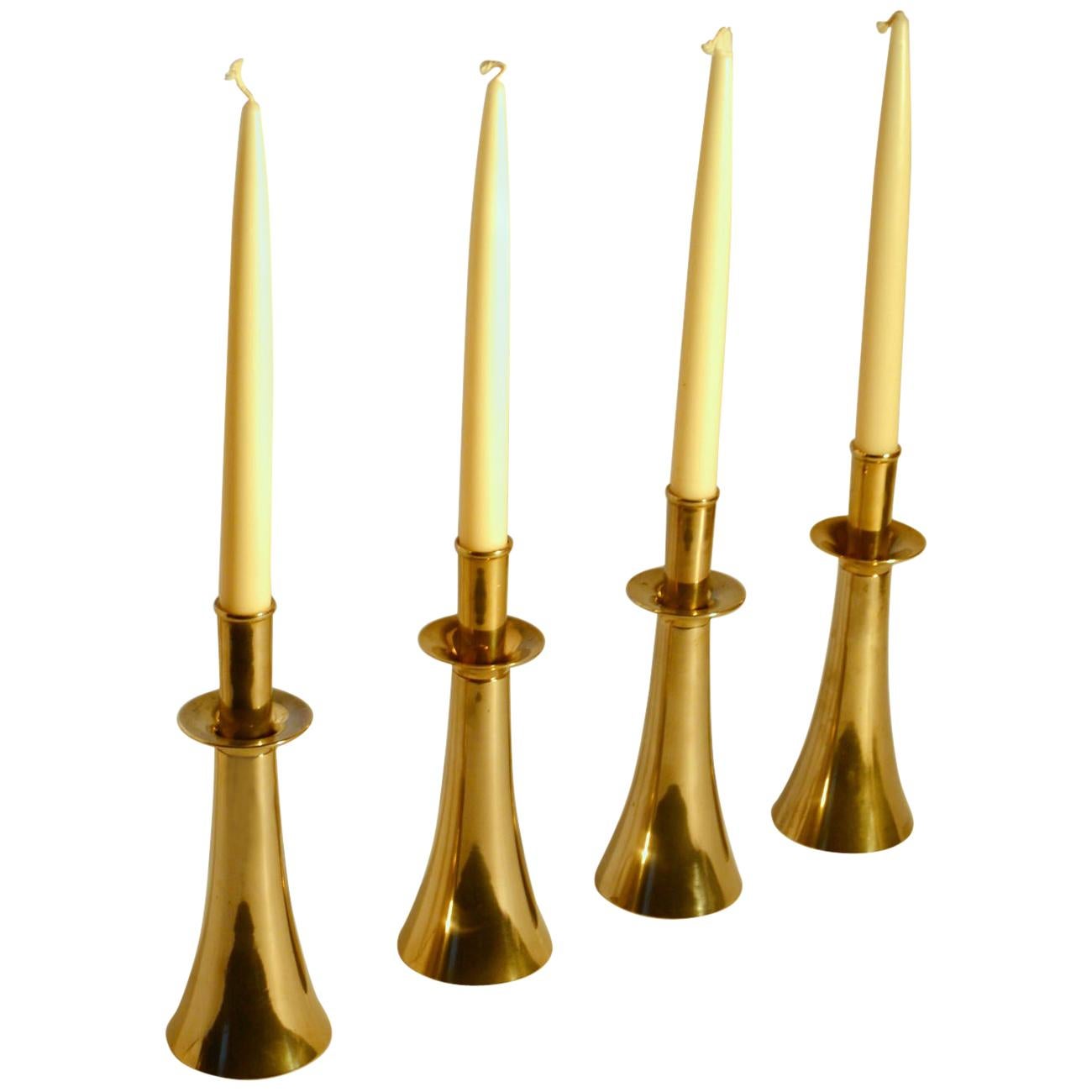 Four Scandinavian Modern Bronze 1960's Candle Holders by Harald Quistgaard 