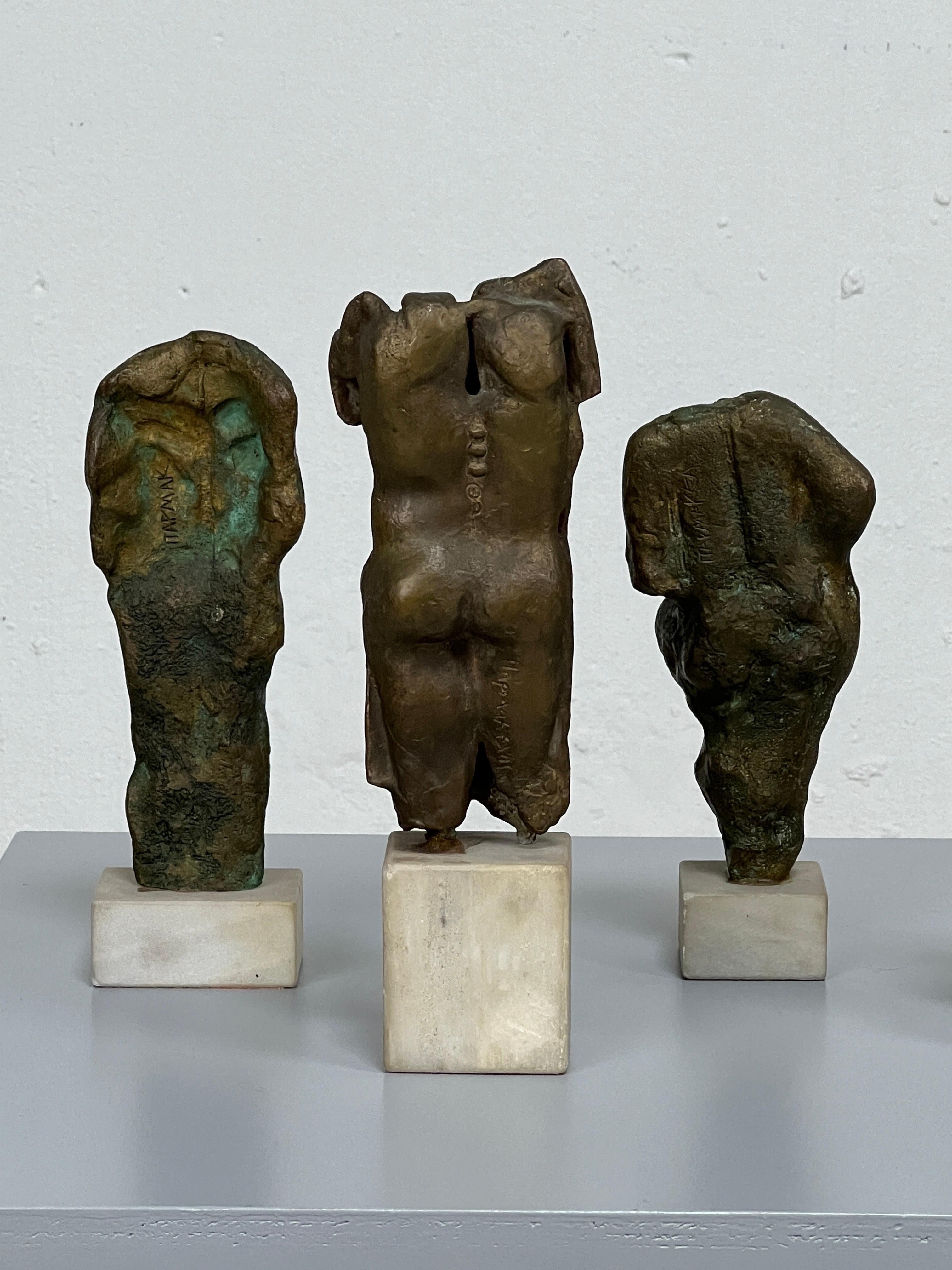 Four Bronze Torso Sculptures on Marble Bases For Sale 6