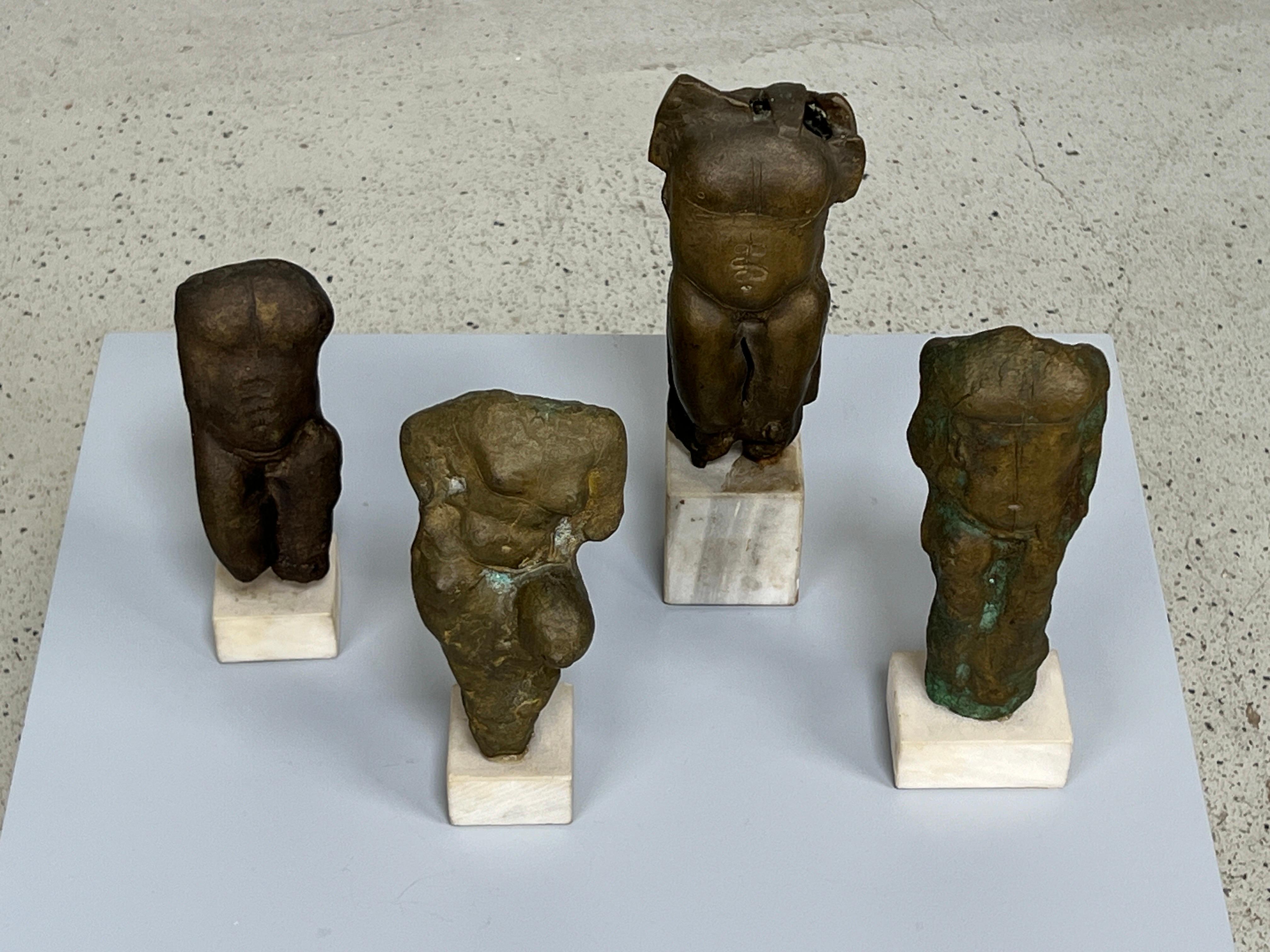 Four Bronze Torso Sculptures on Marble Bases For Sale 13