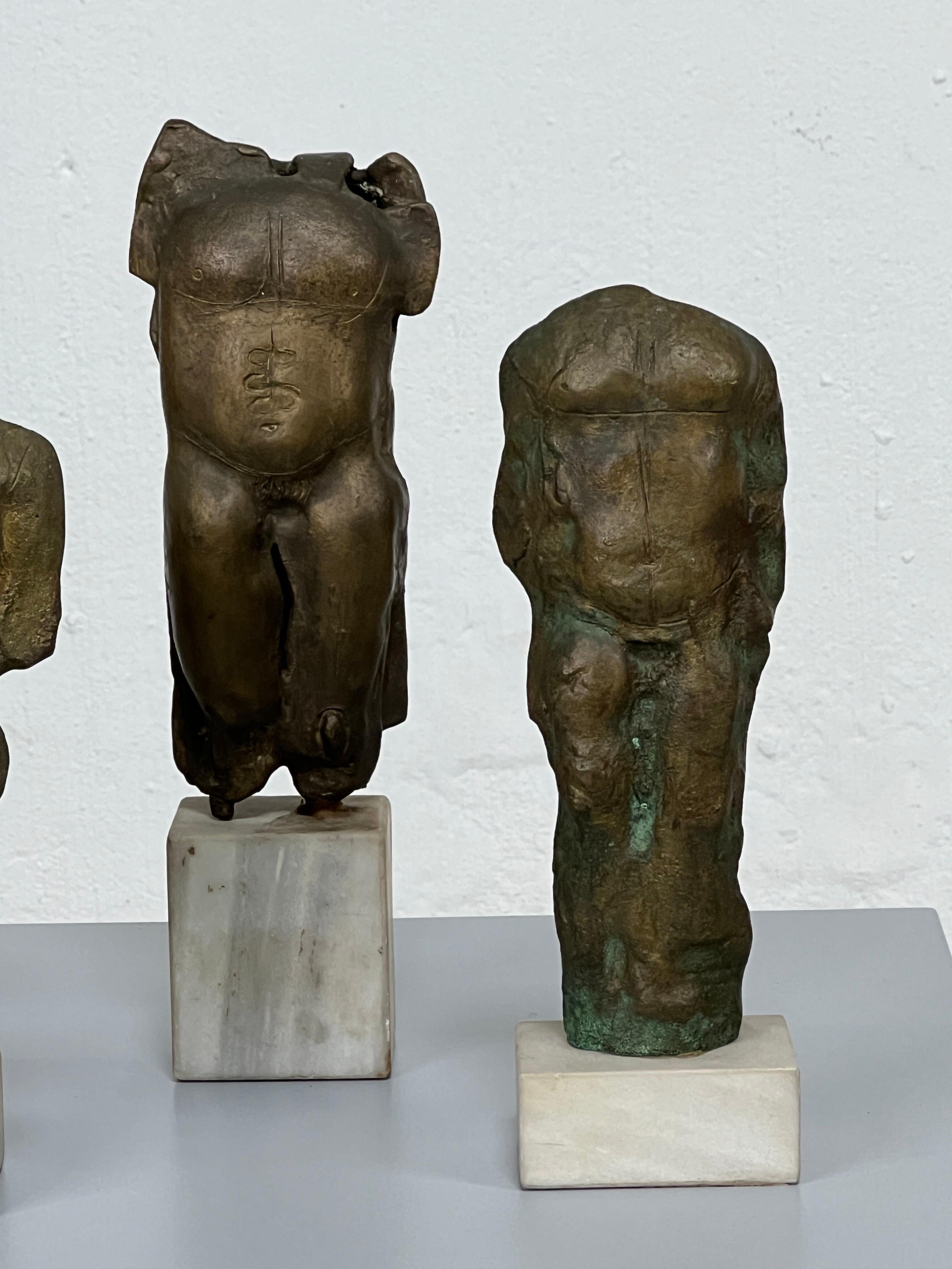 Four Bronze Torso Sculptures on Marble Bases In Good Condition For Sale In Dallas, TX