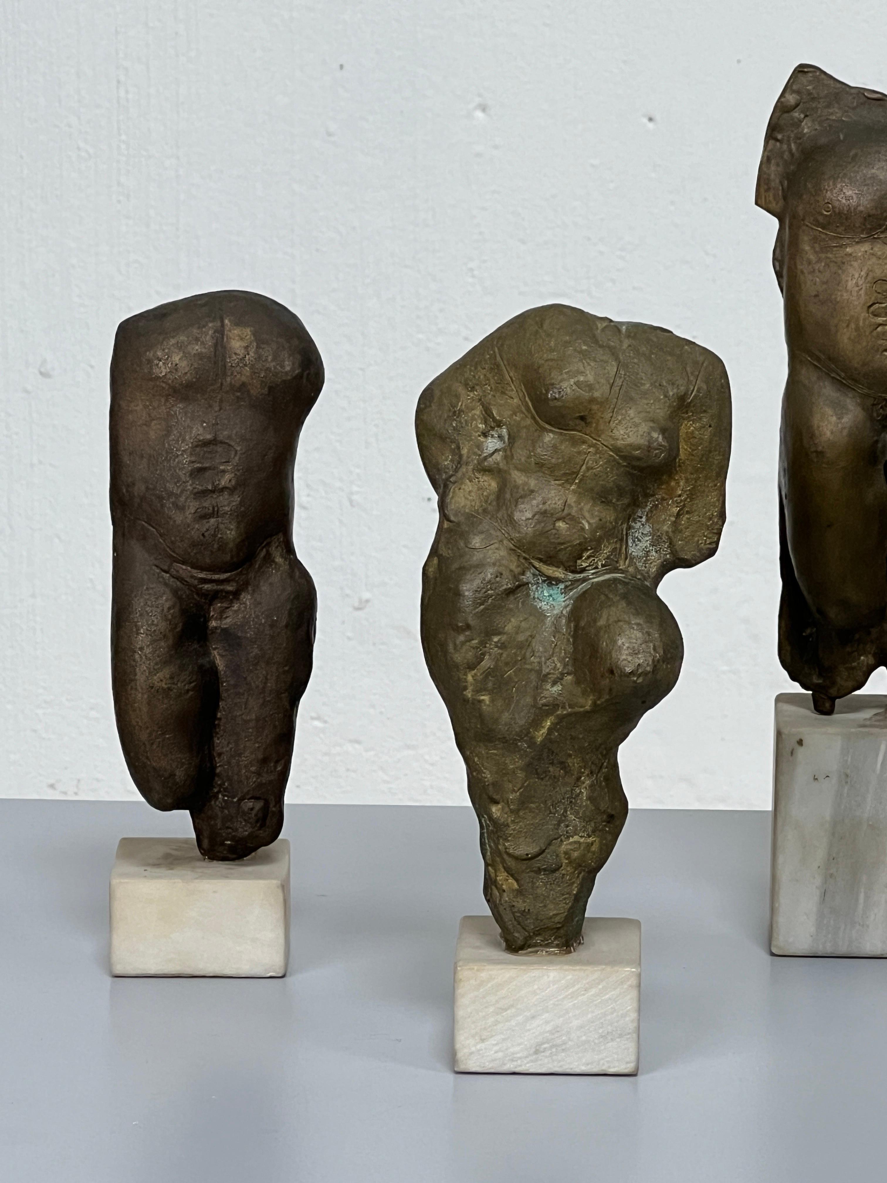 Late 20th Century Four Bronze Torso Sculptures on Marble Bases For Sale