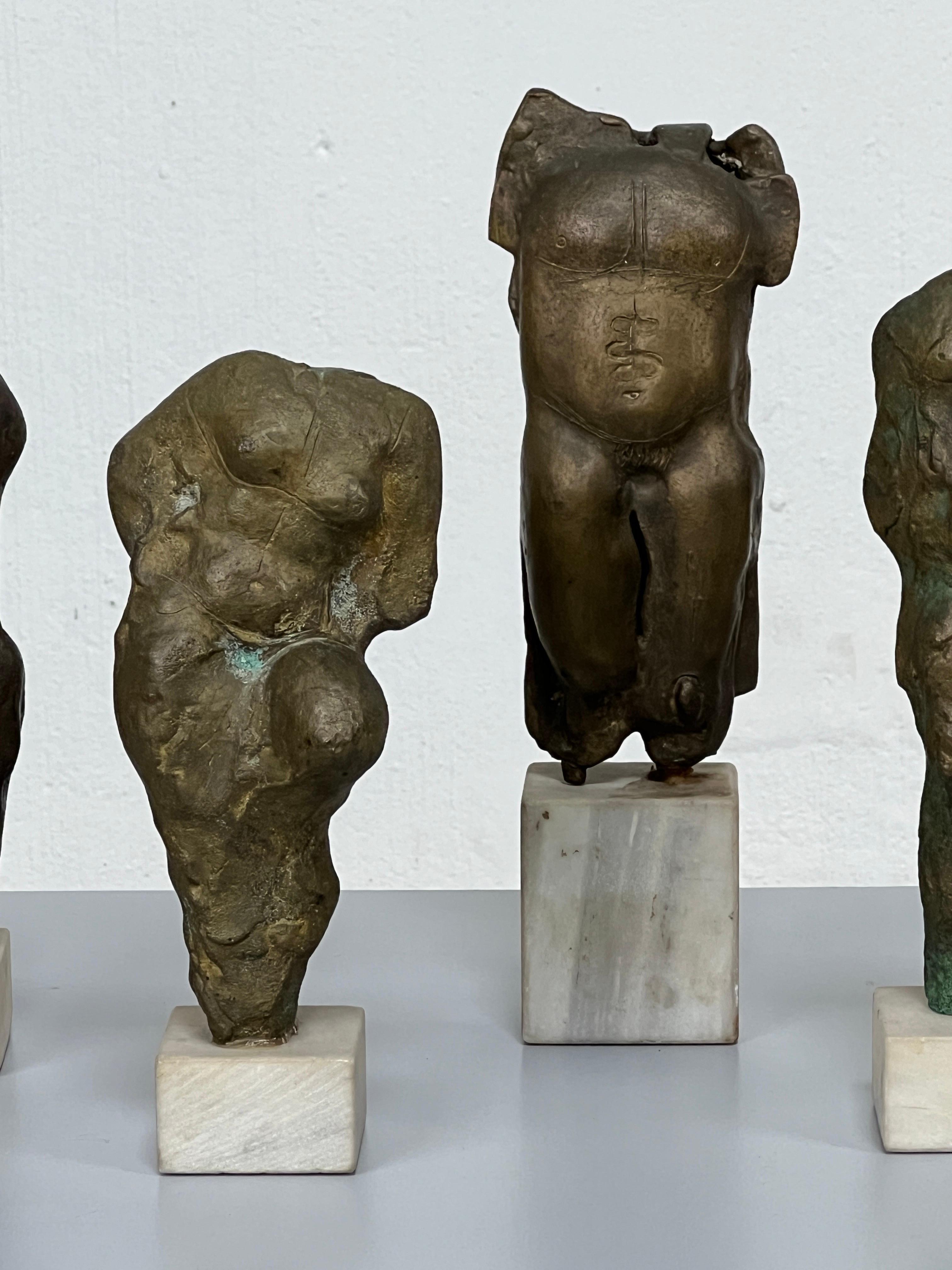 Four Bronze Torso Sculptures on Marble Bases For Sale 1