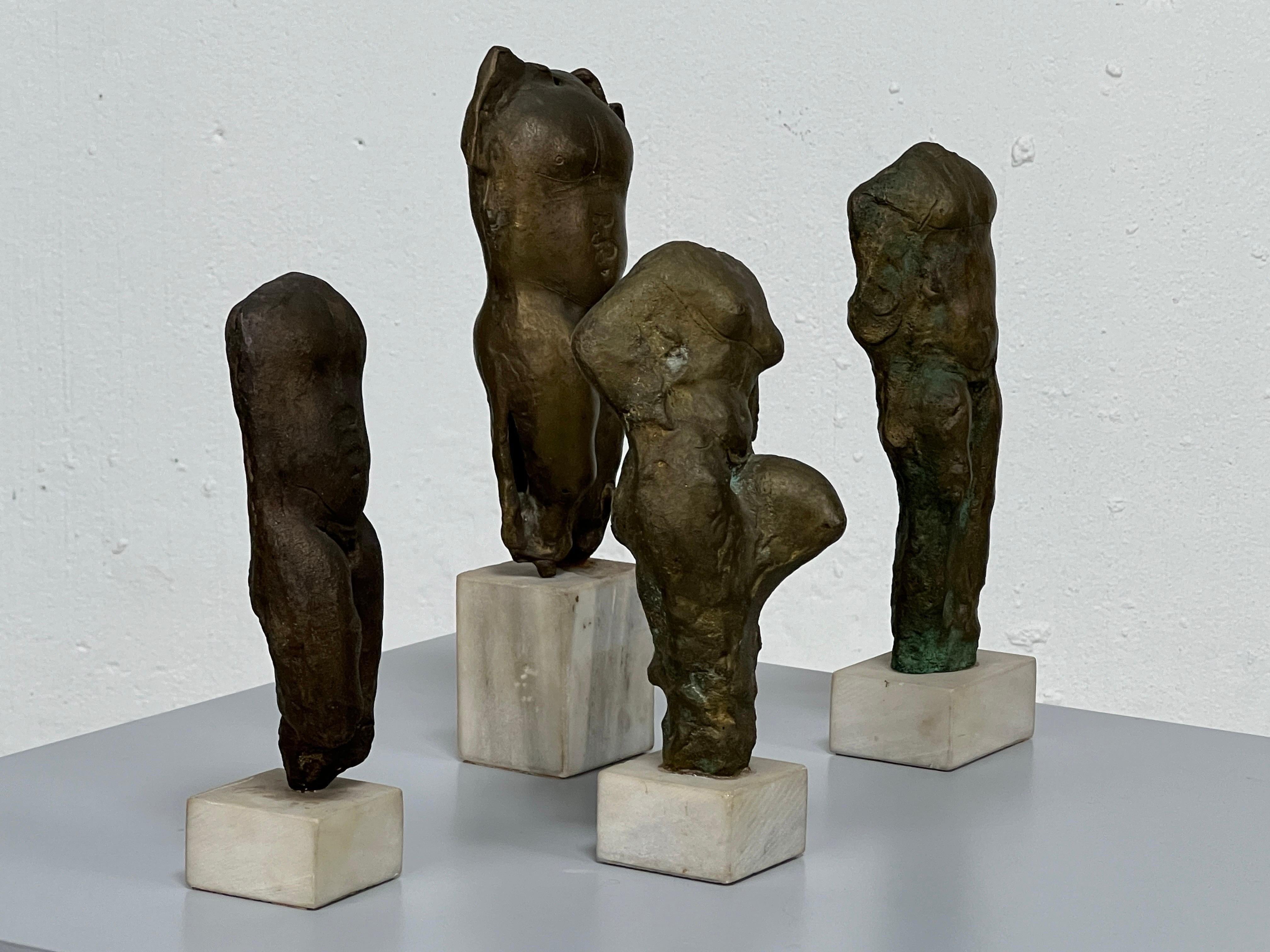 Four Bronze Torso Sculptures on Marble Bases For Sale 2