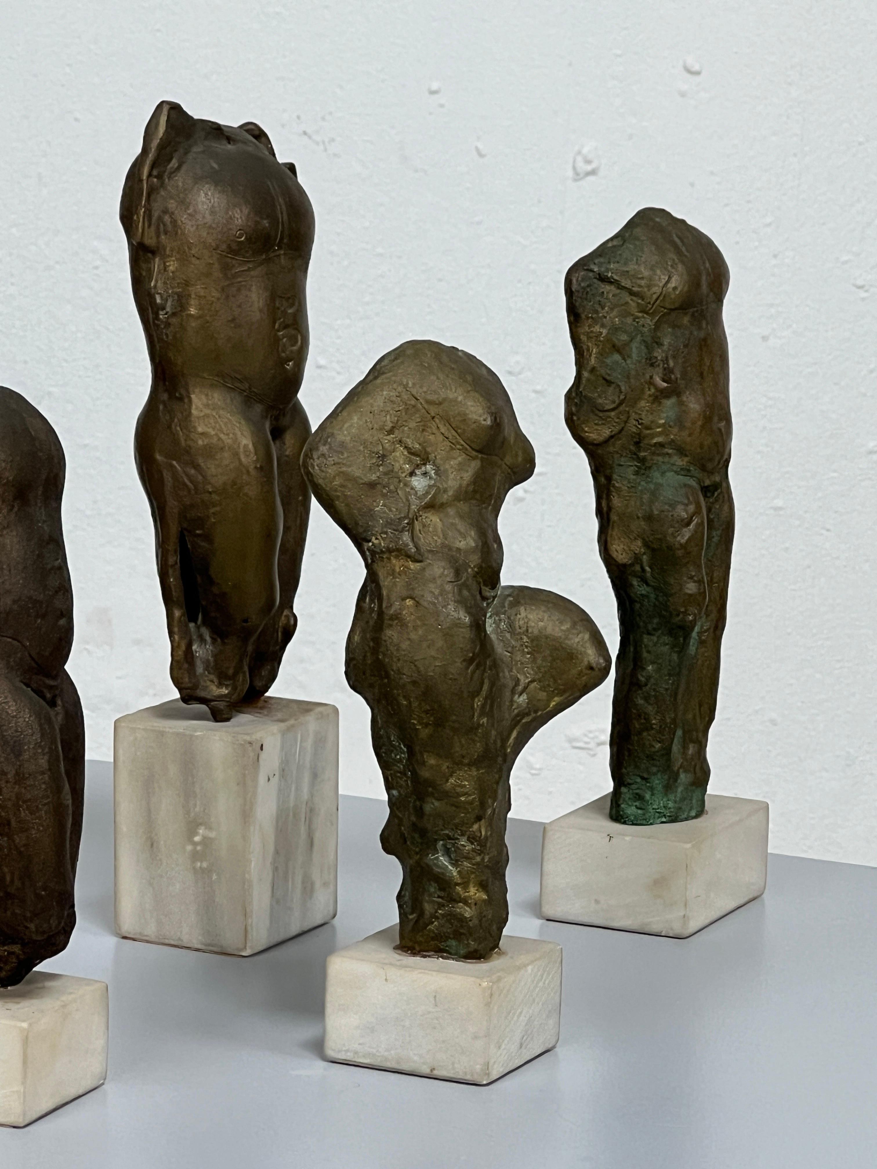 Four Bronze Torso Sculptures on Marble Bases For Sale 3