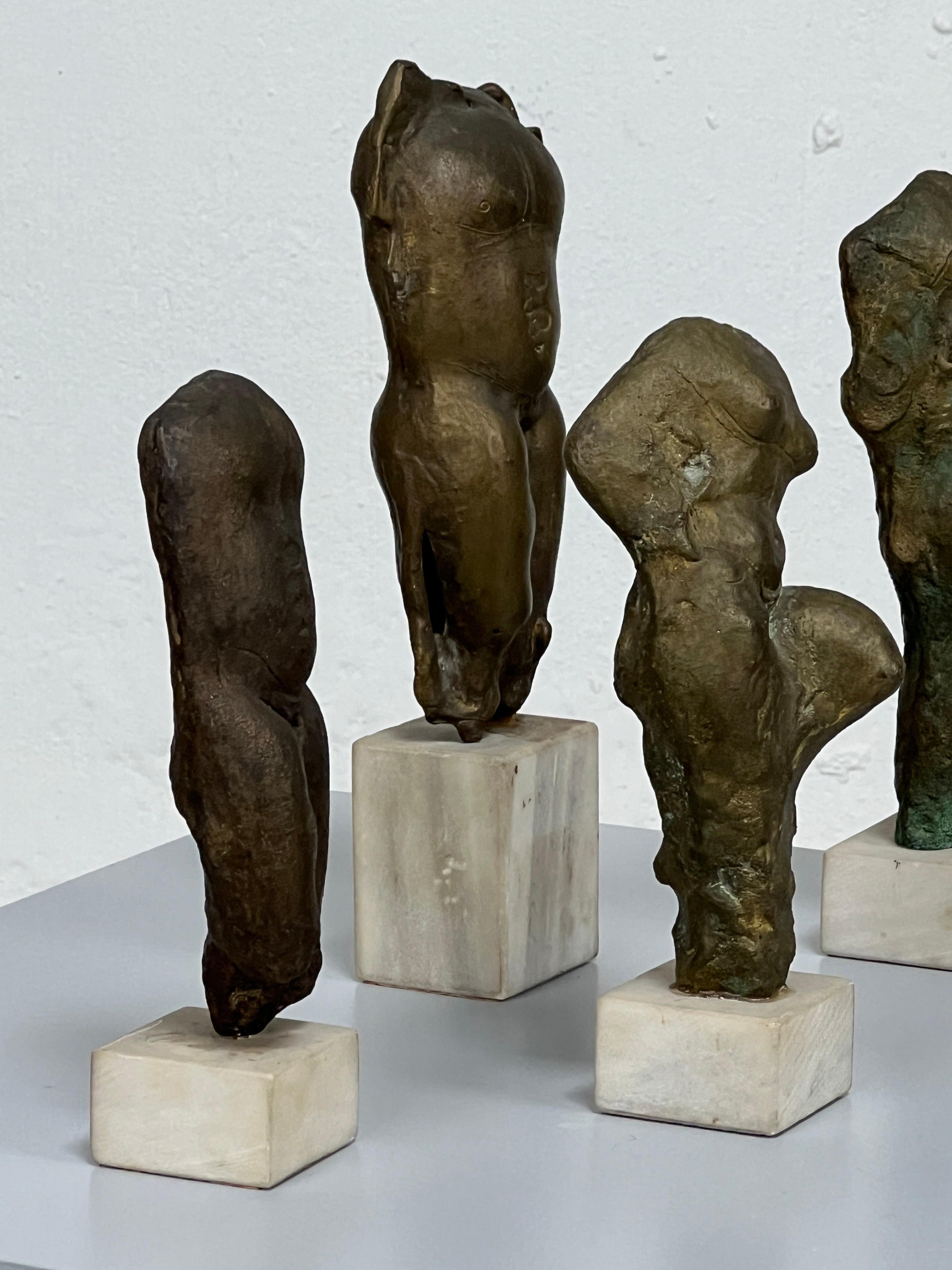 Four Bronze Torso Sculptures on Marble Bases For Sale 4