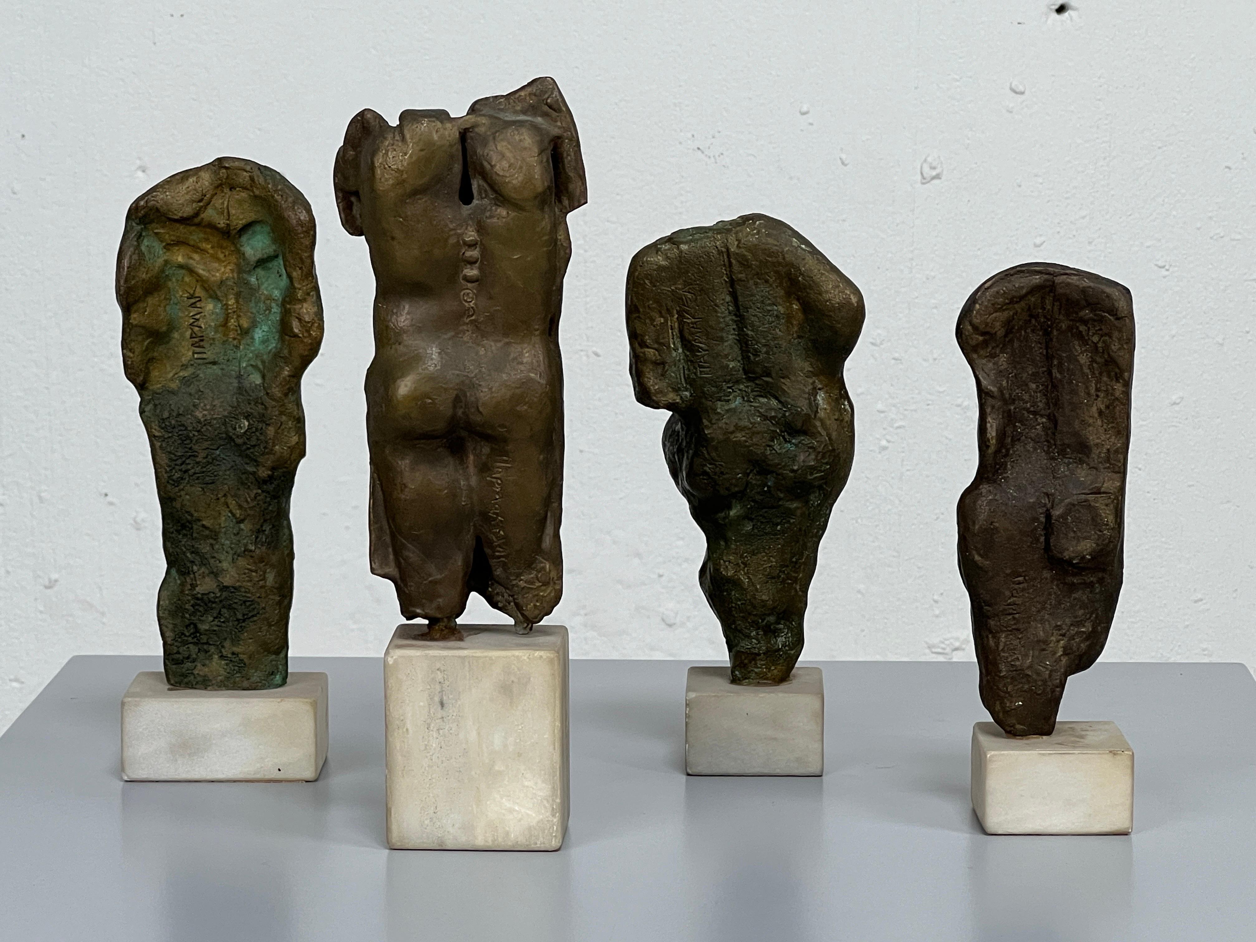 Four Bronze Torso Sculptures on Marble Bases For Sale 5