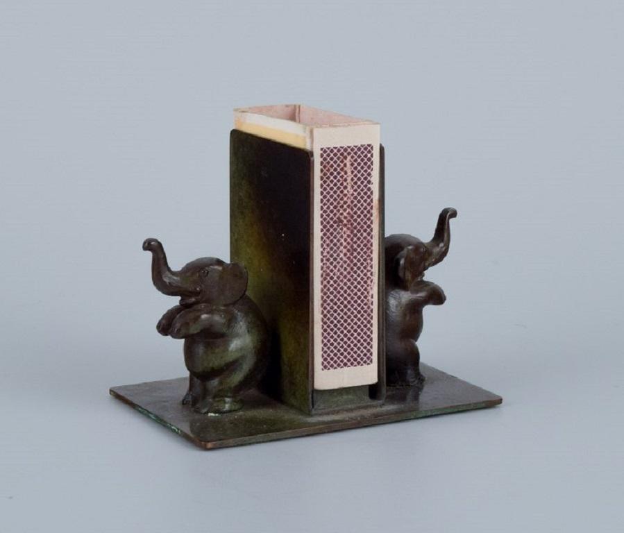 Mid-20th Century Four Bronzes: a Piggy Bank, Calendar, Matchbox Holder and a Place Card Holder For Sale