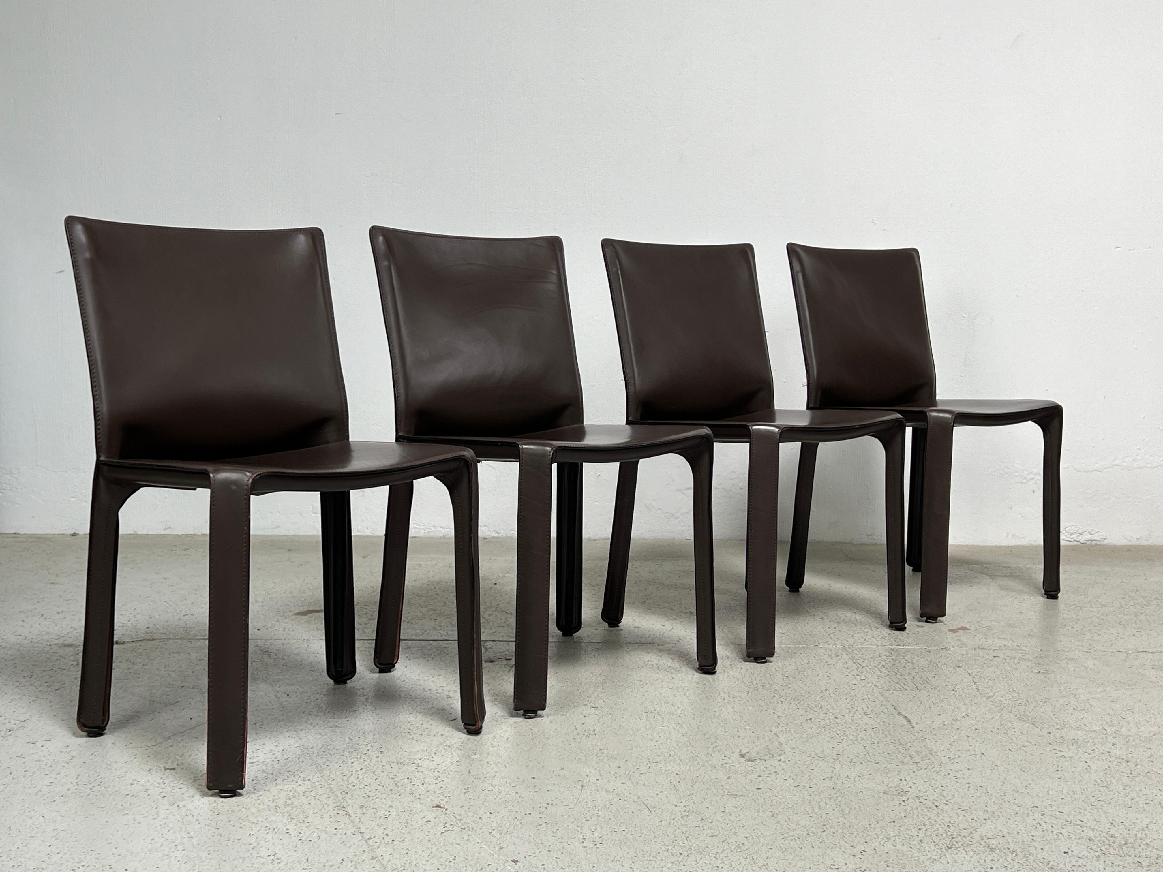 Four Brown Leather Cab Chairs by Mario Bellini  For Sale 8