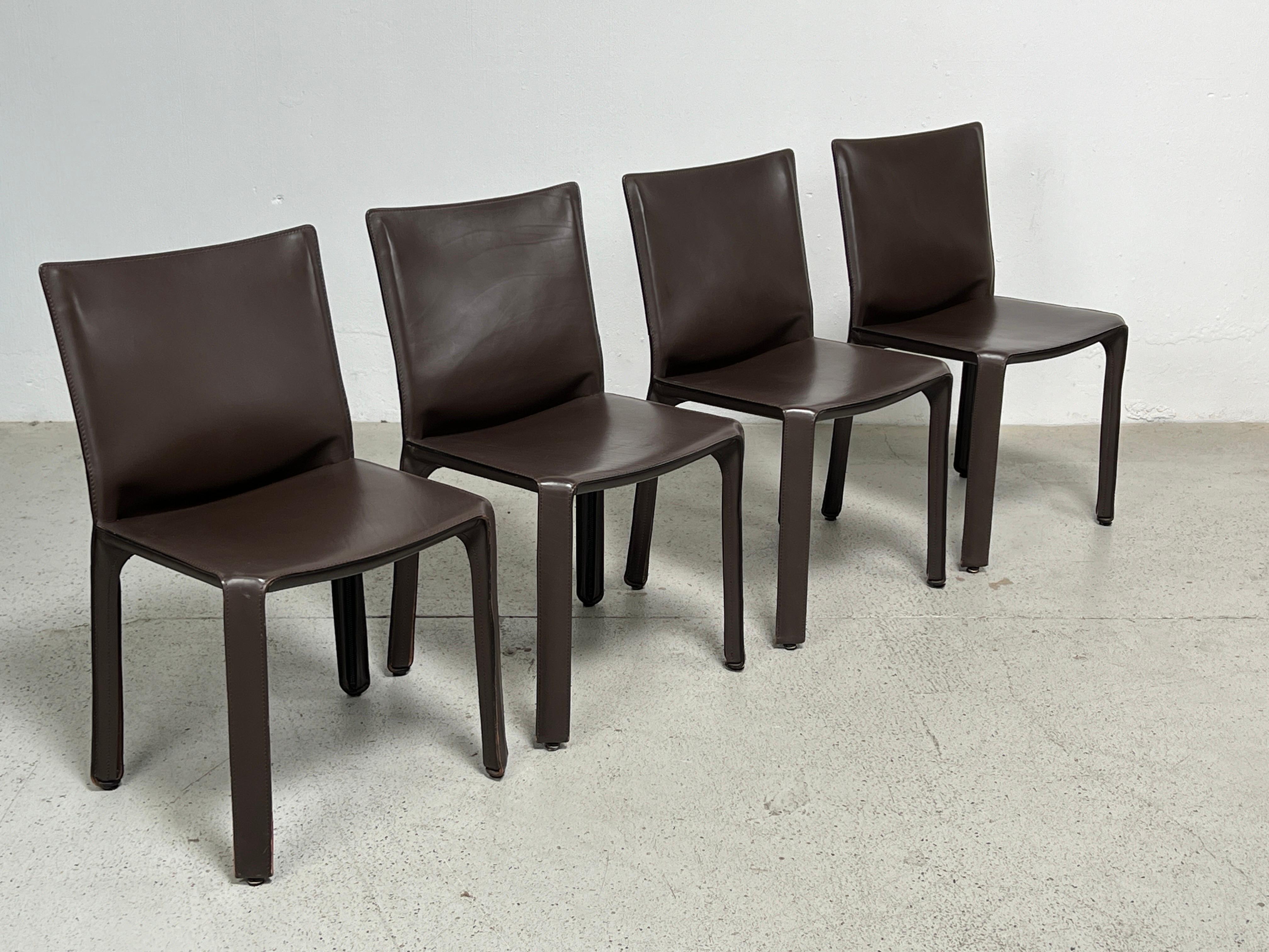 Four Brown Leather Cab Chairs by Mario Bellini  For Sale 9