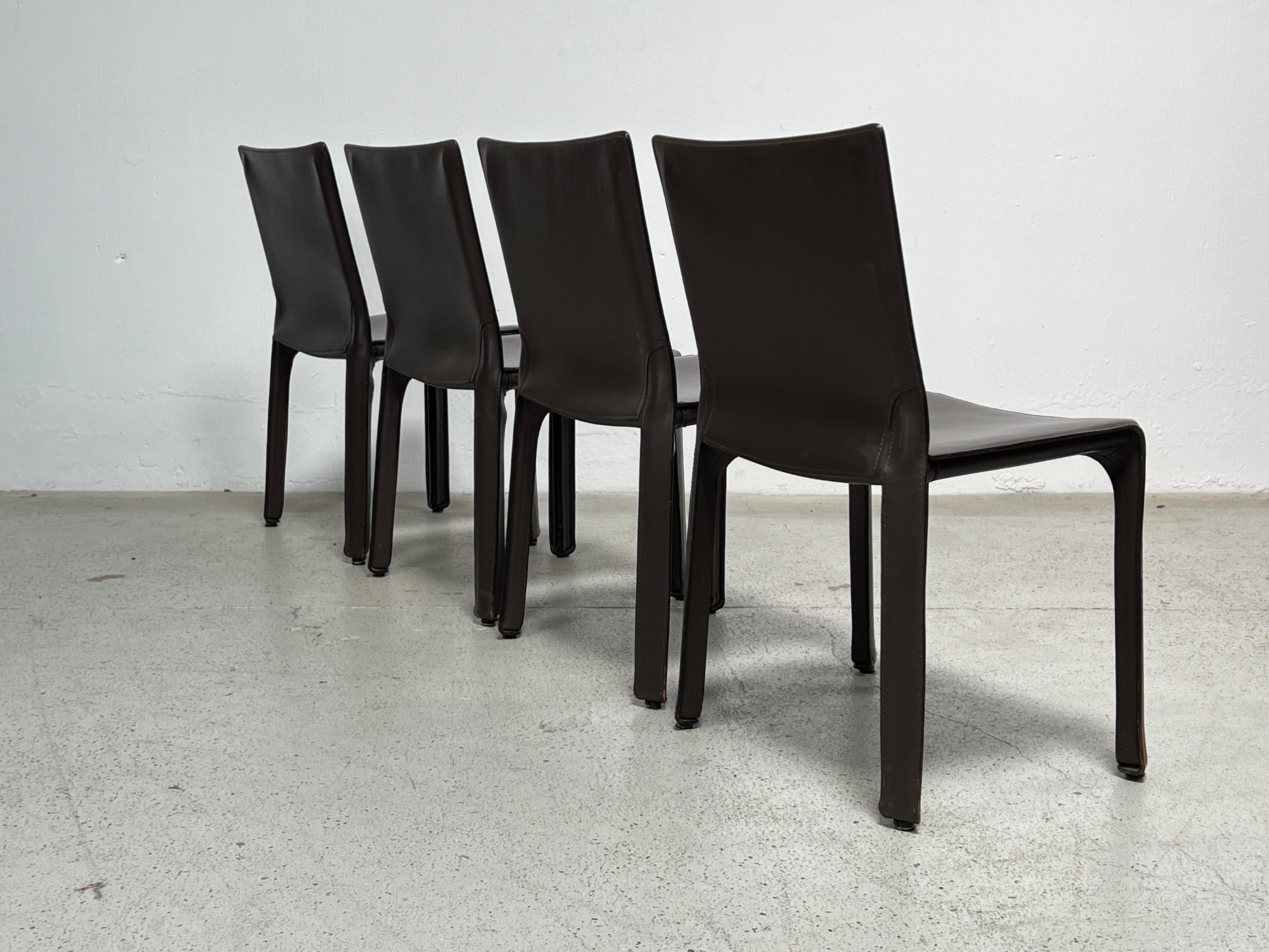Four Brown Leather Cab Chairs by Mario Bellini For Sale 10