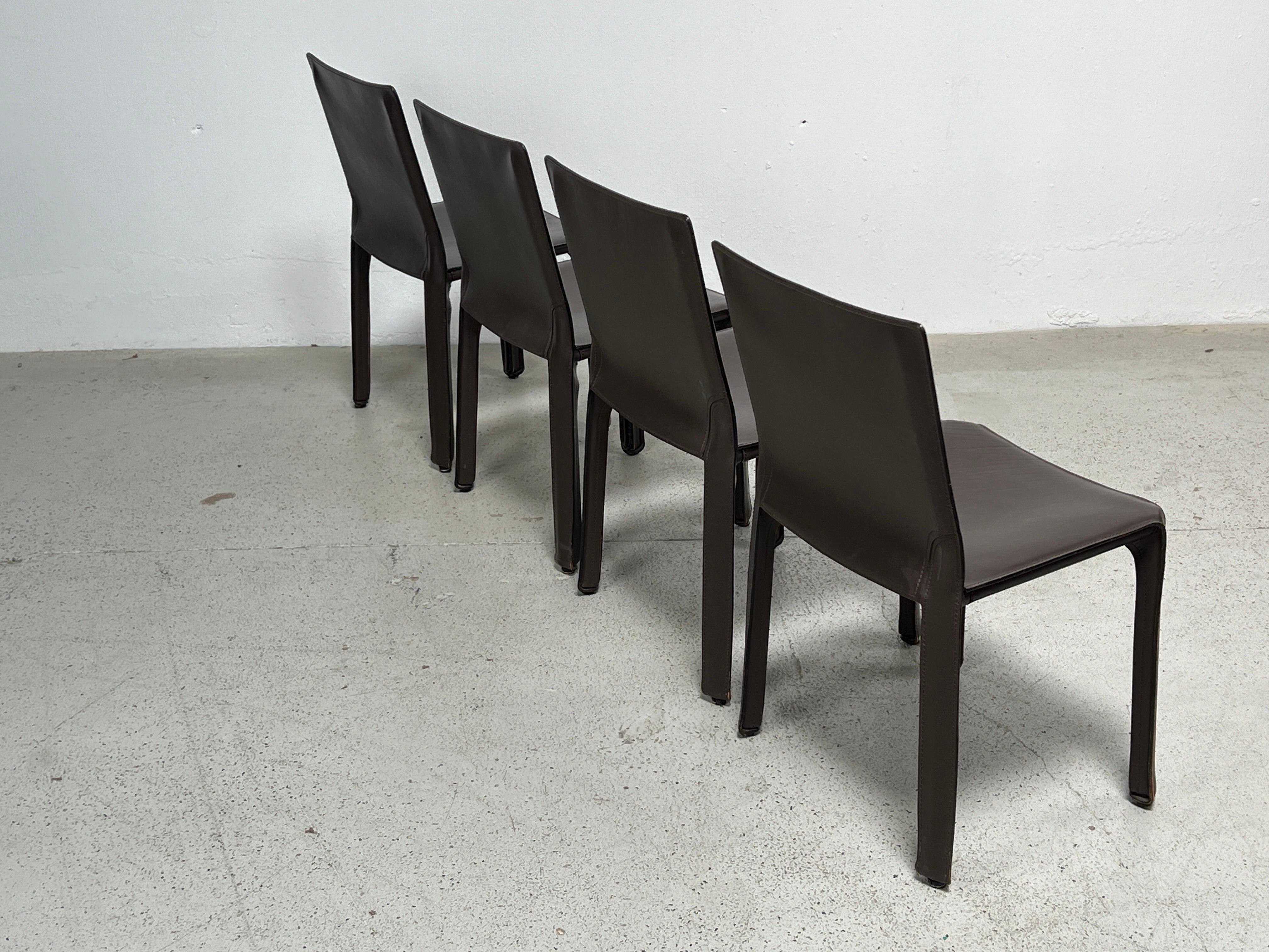 Four Brown Leather Cab Chairs by Mario Bellini  For Sale 11
