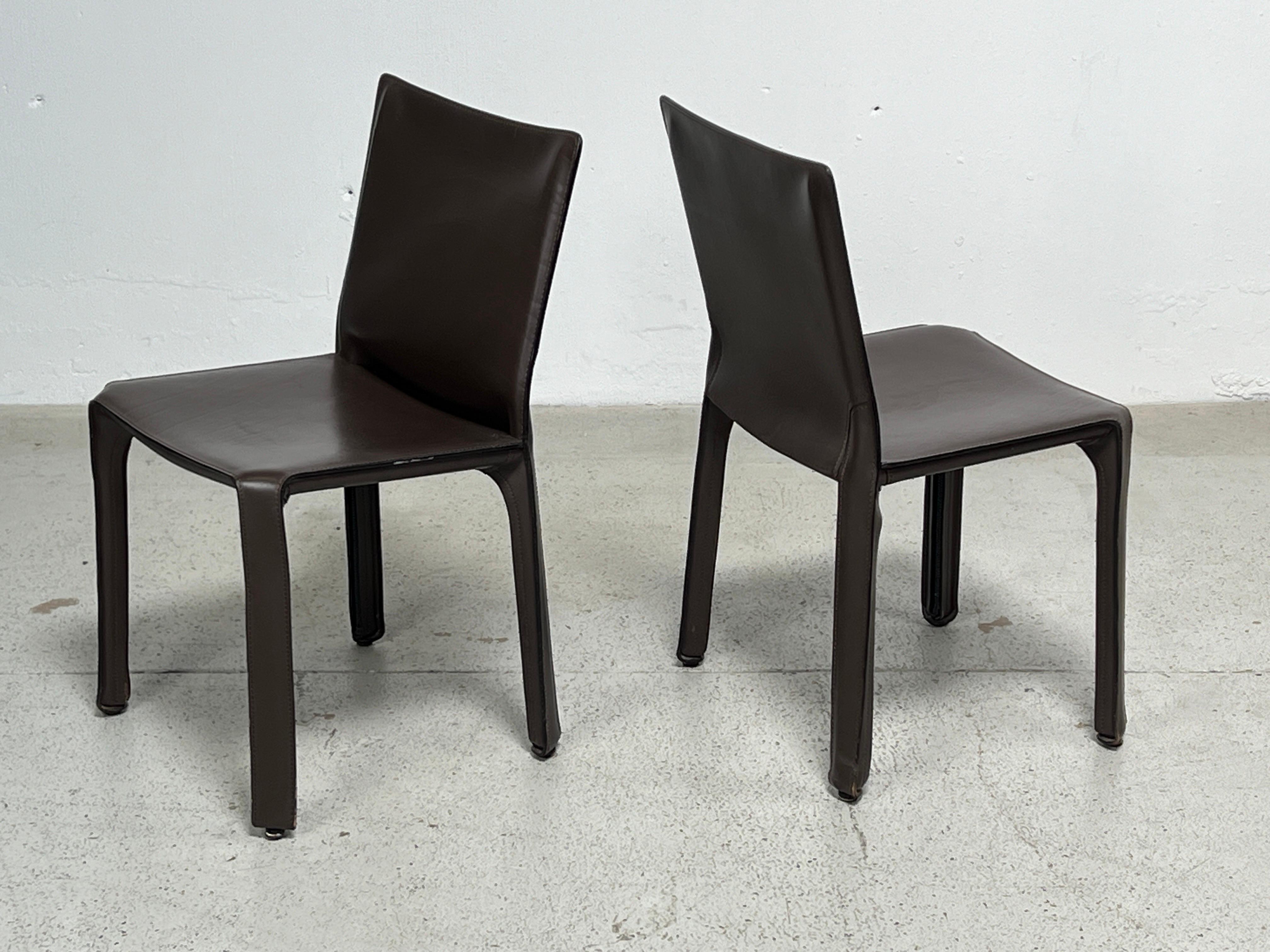 Four Brown Leather Cab Chairs by Mario Bellini  In Good Condition For Sale In Dallas, TX