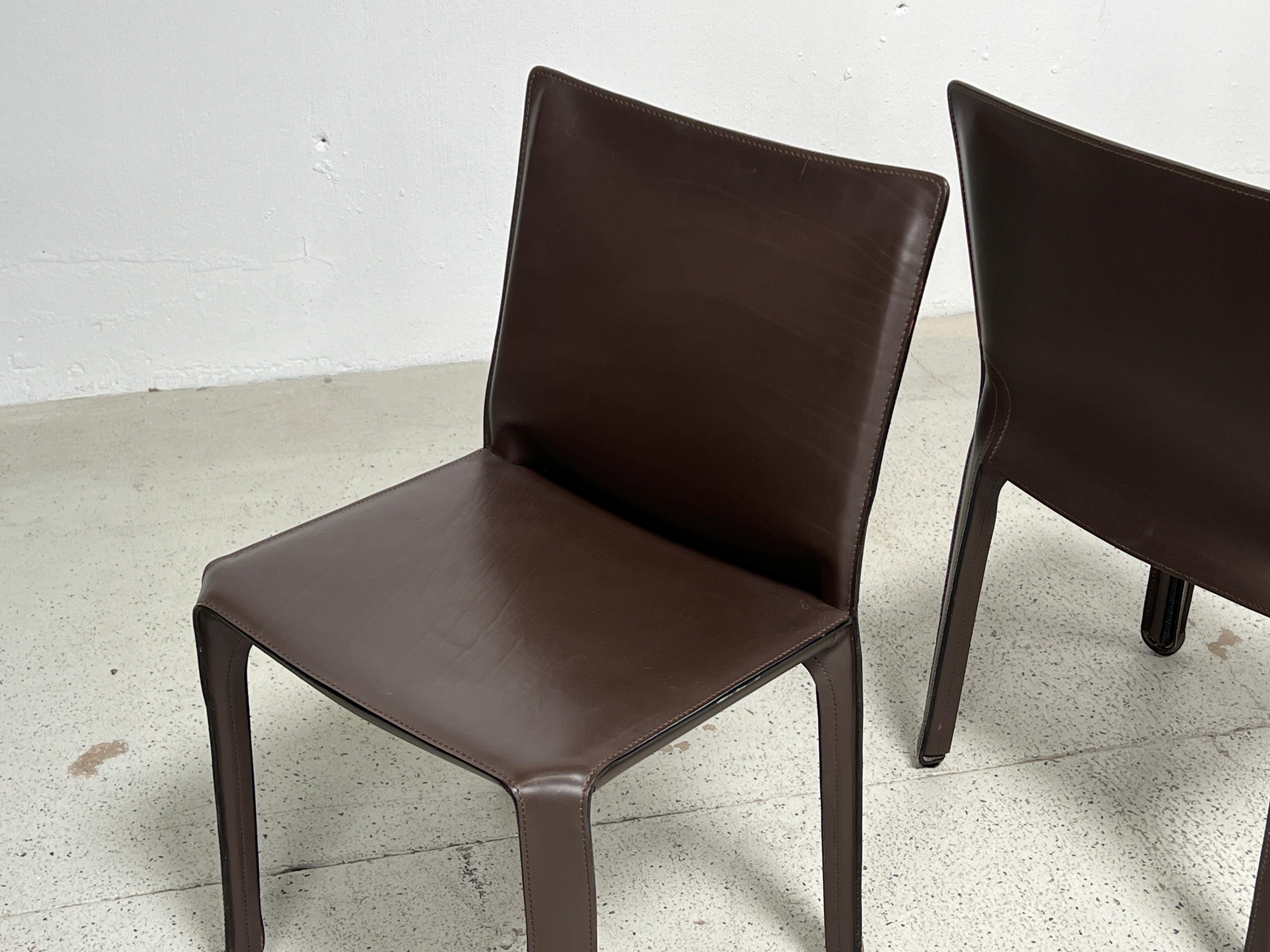 Four Brown Leather Cab Chairs by Mario Bellini  For Sale 2