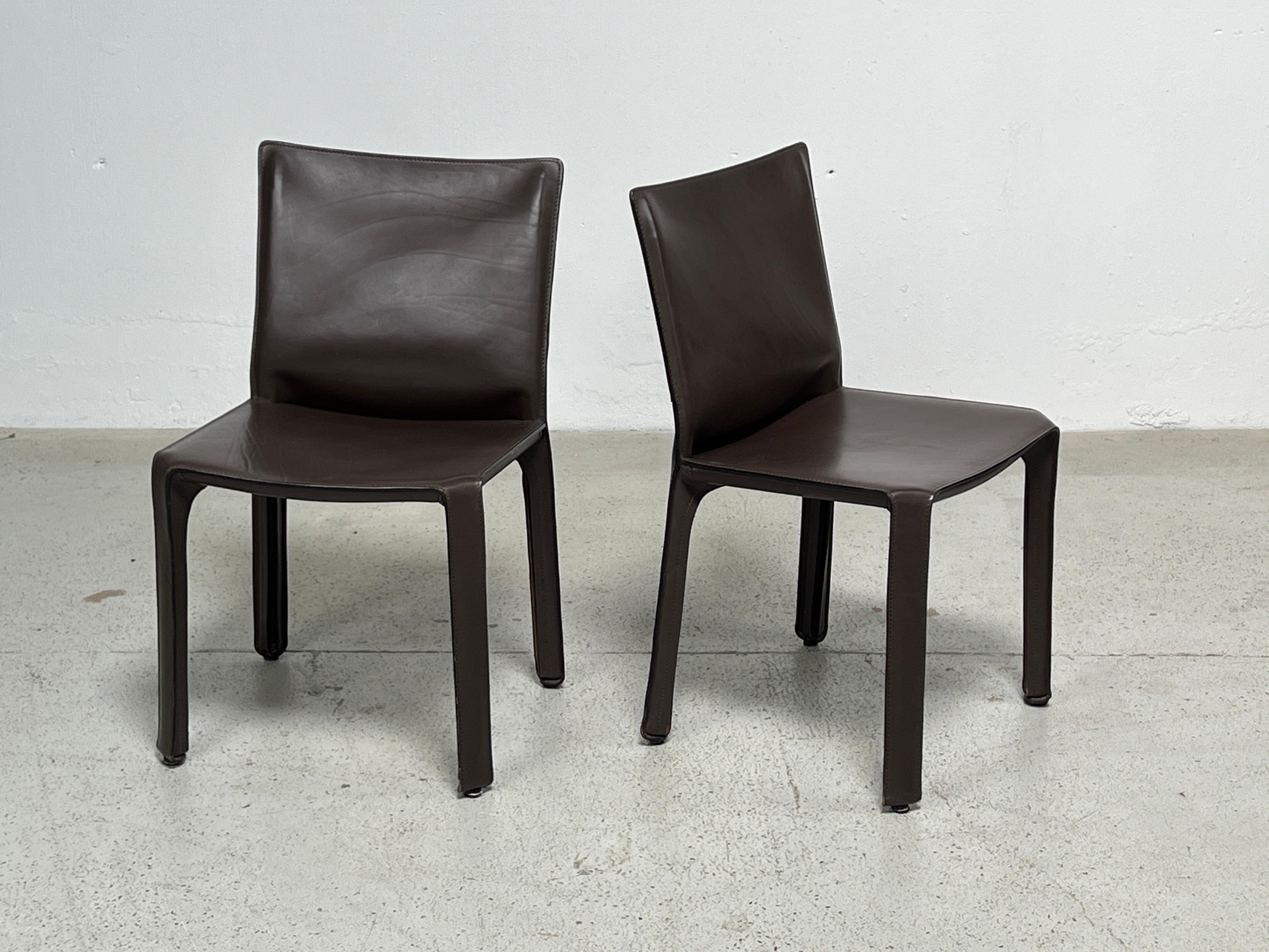 Four Brown Leather Cab Chairs by Mario Bellini  For Sale 3