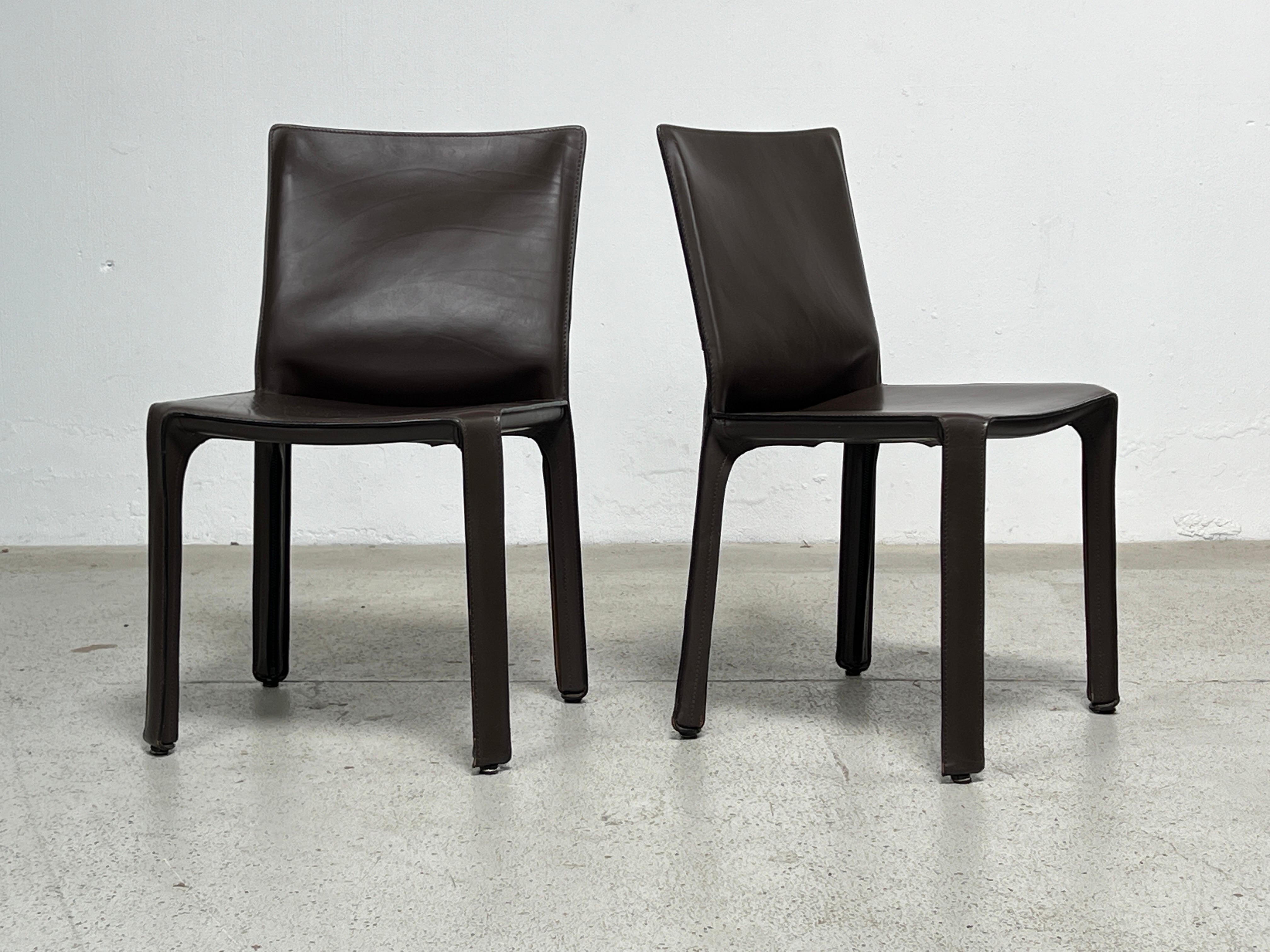 Four Brown Leather Cab Chairs by Mario Bellini  For Sale 4