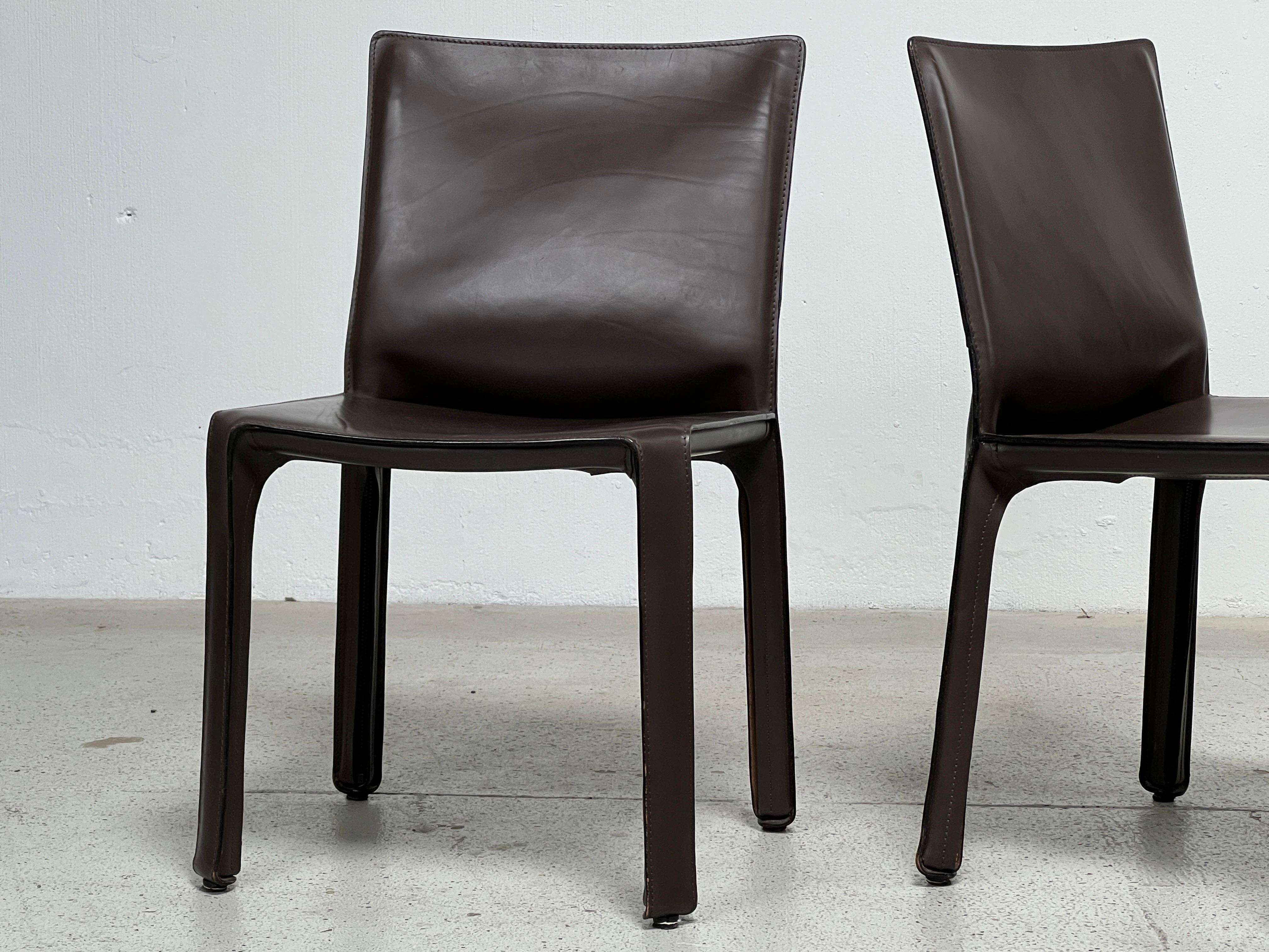 Four Brown Leather Cab Chairs by Mario Bellini  For Sale 5