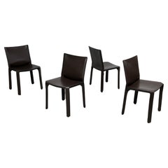 Used Four Brown Leather Cab Chairs by Mario Bellini 