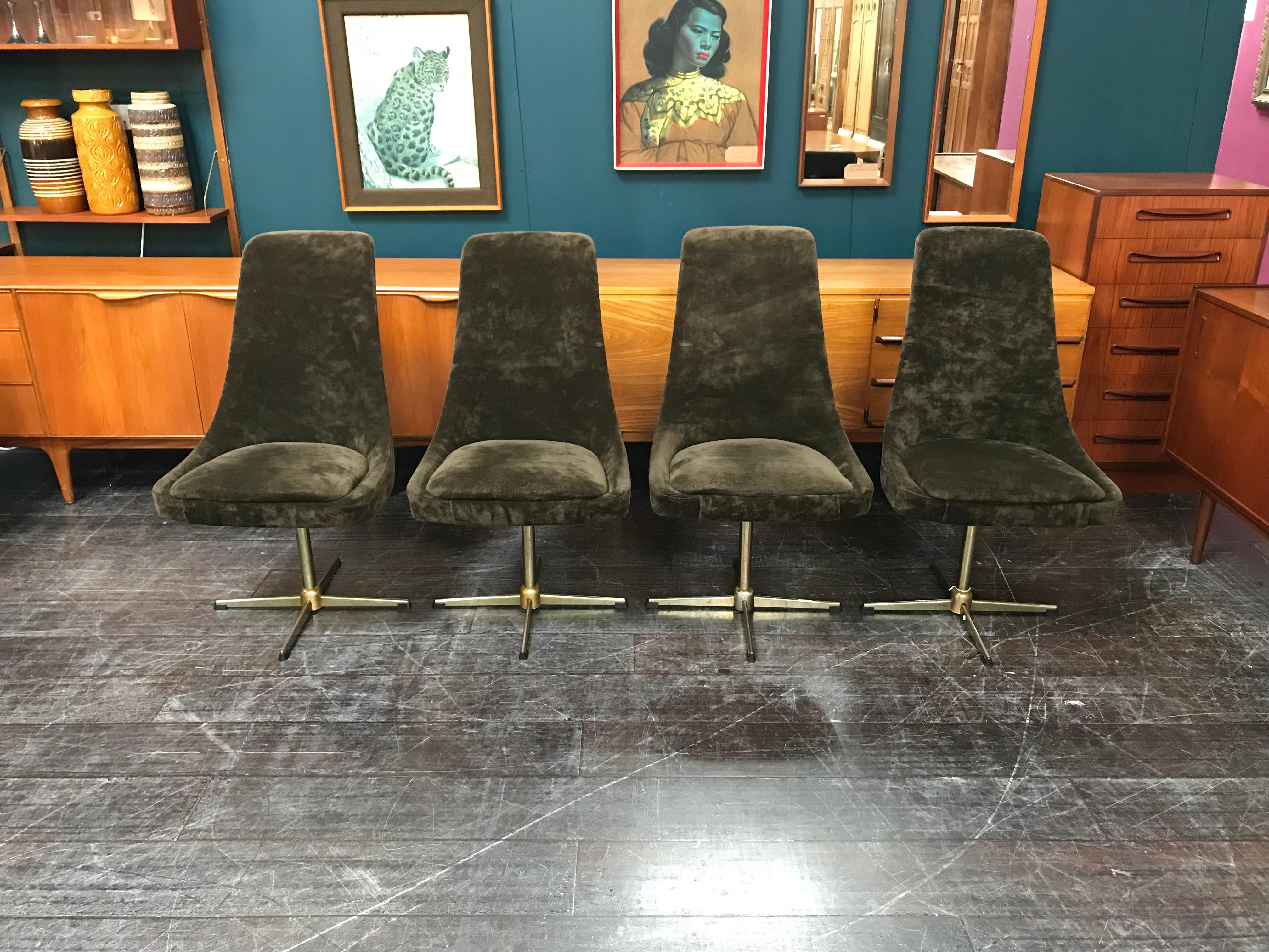 Four Brown Velour Midcentury Swivel Chairs 3