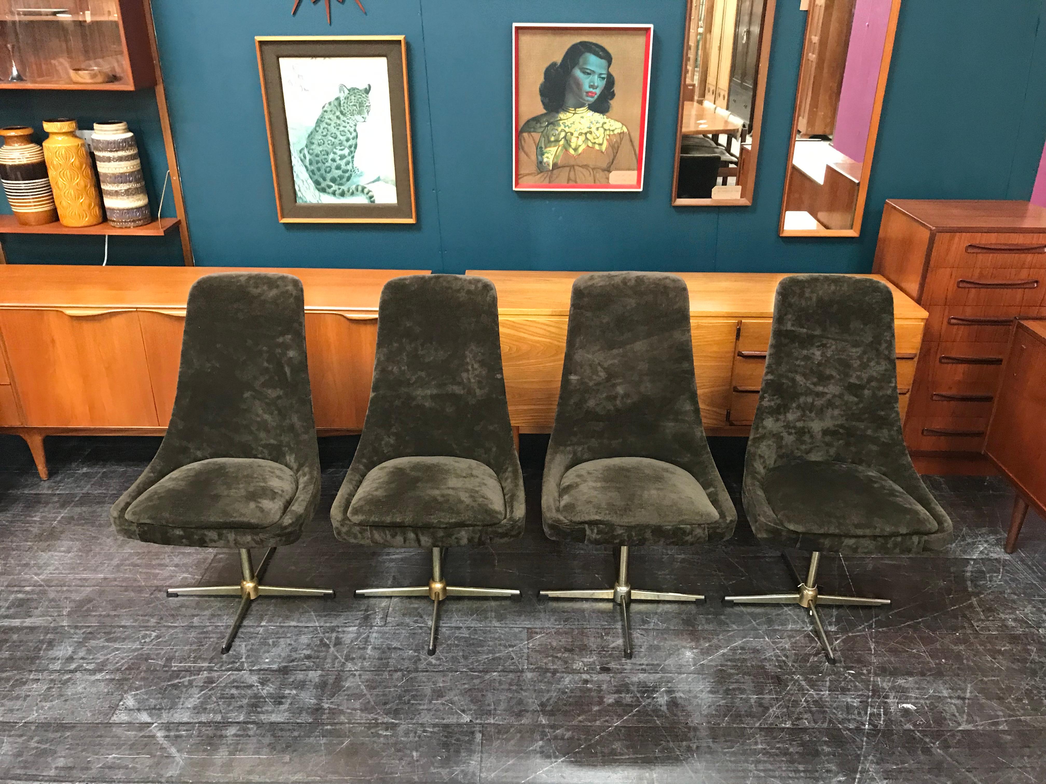 Four Brown Velour Midcentury Swivel Chairs 4