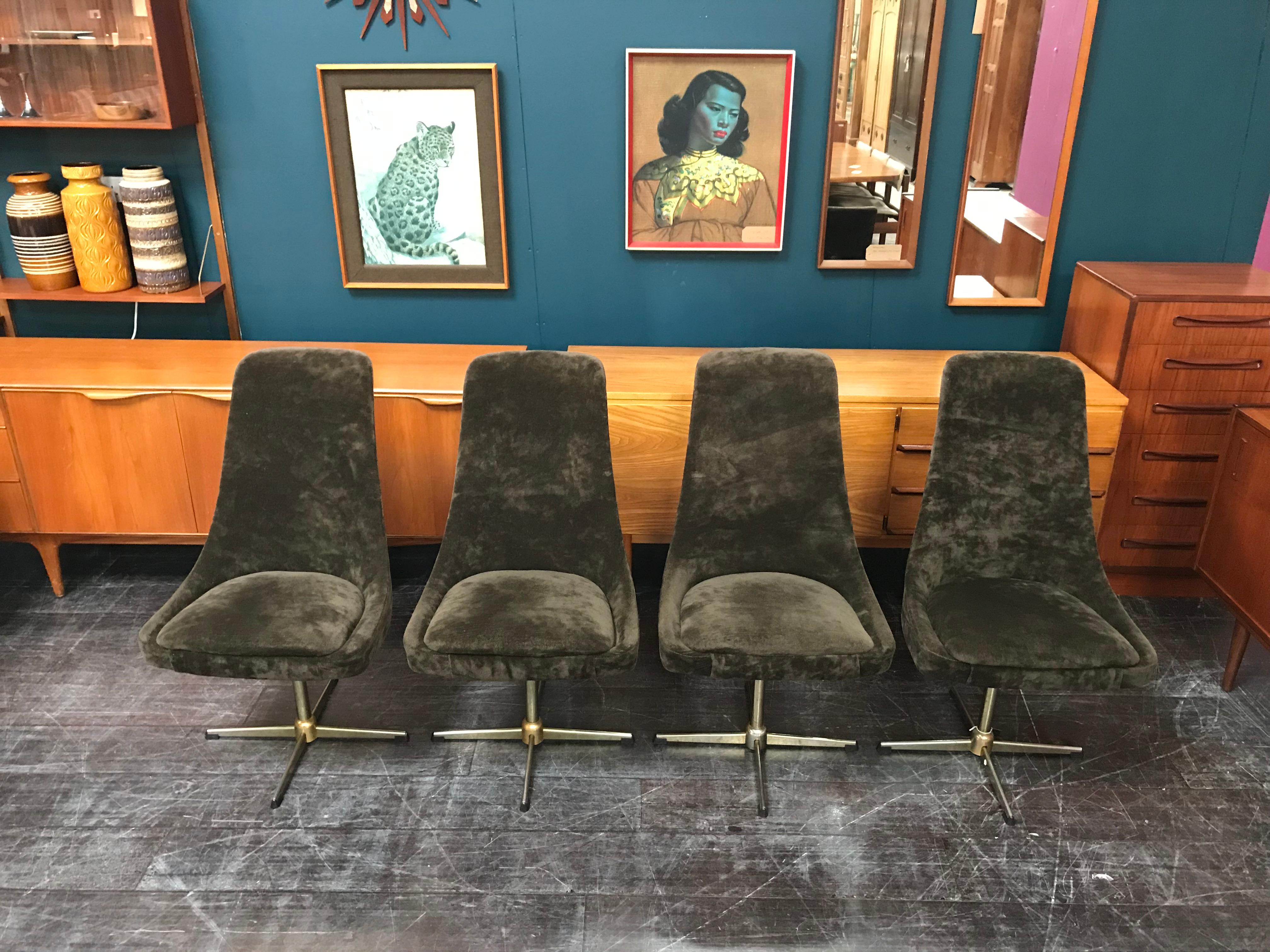 Four Brown Velour Midcentury Swivel Chairs 5