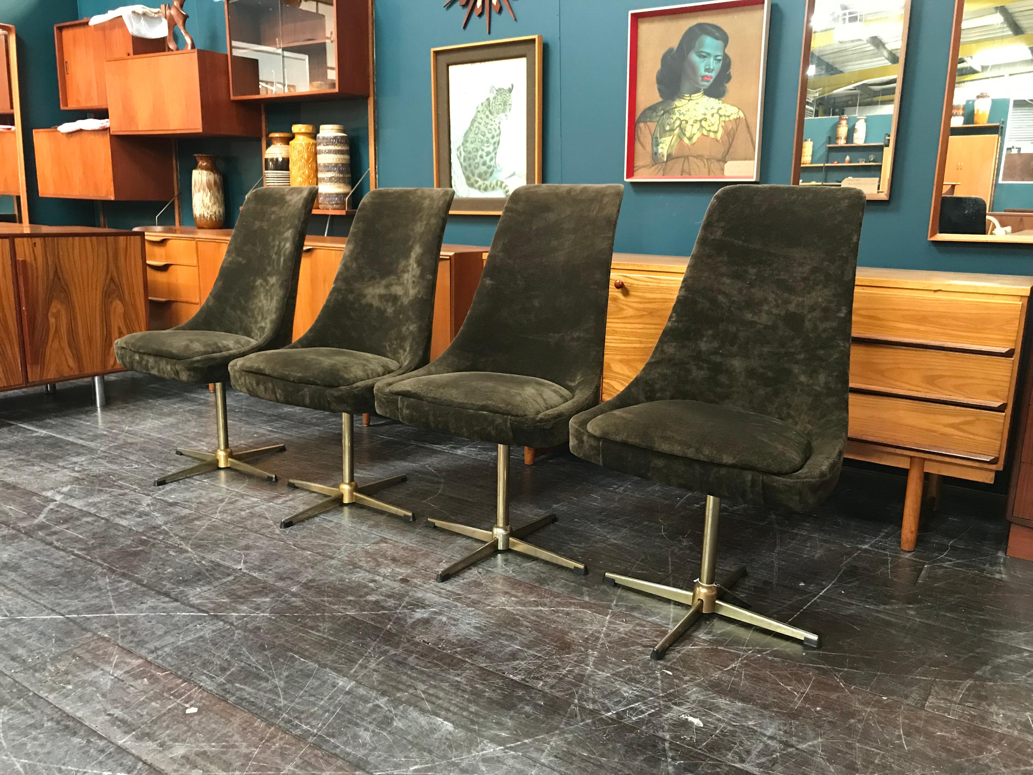 Fabric Four Brown Velour Midcentury Swivel Chairs