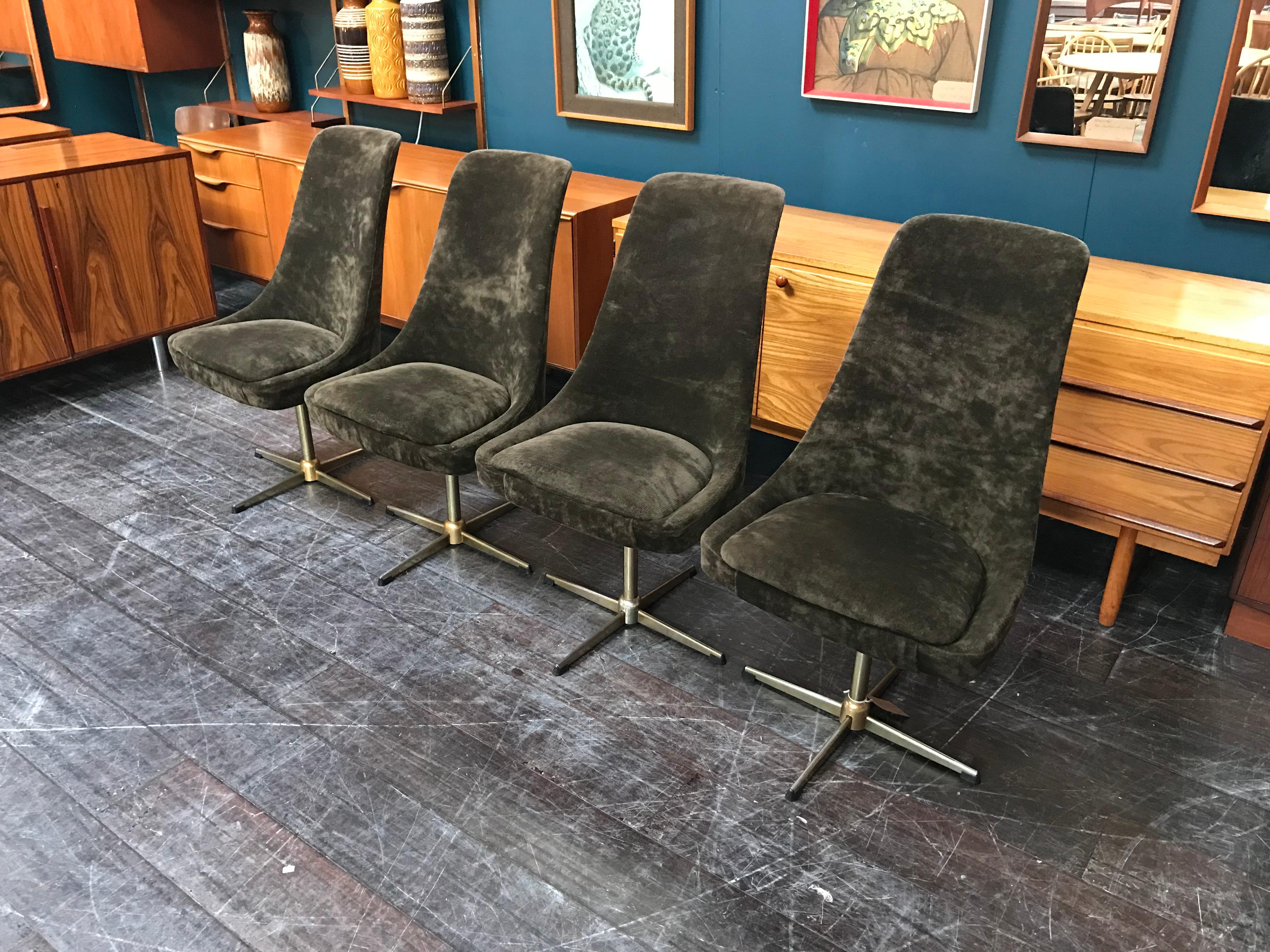 Four Brown Velour Midcentury Swivel Chairs 1
