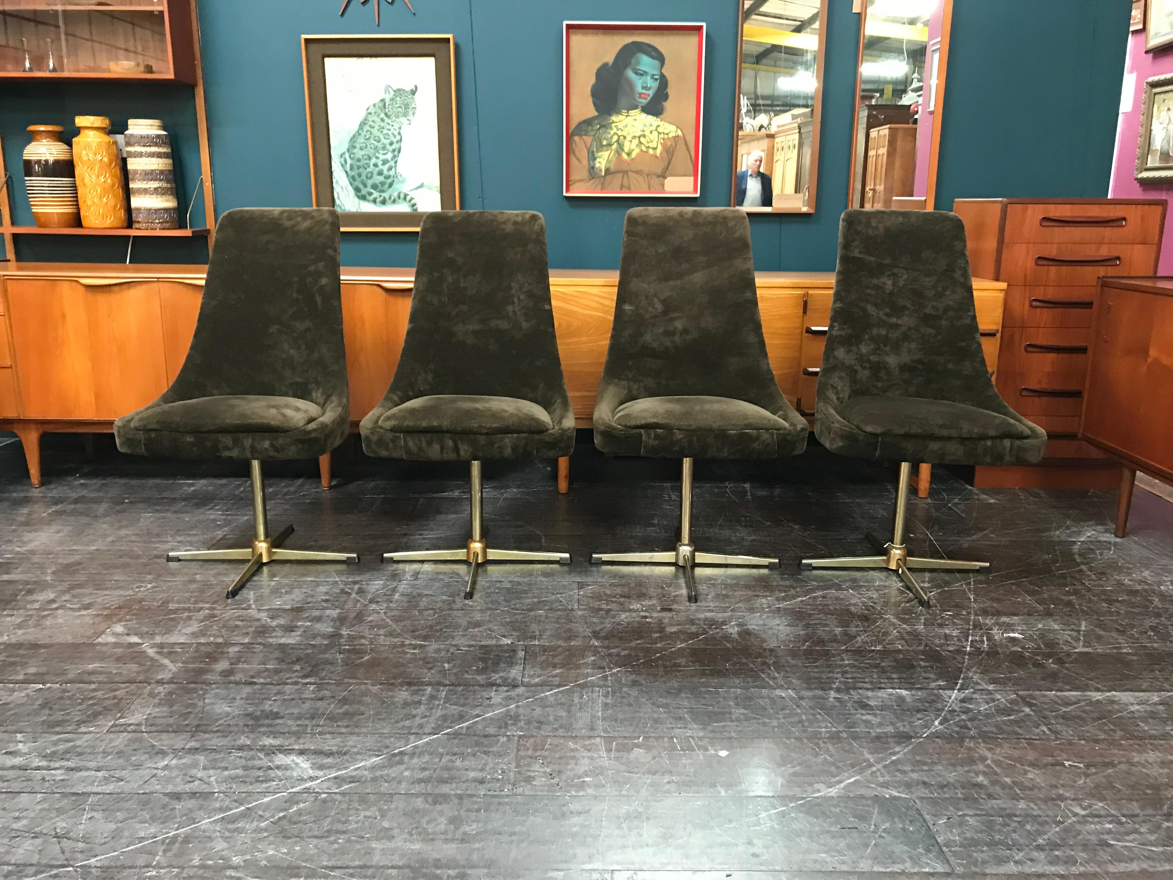 Four Brown Velour Midcentury Swivel Chairs 2