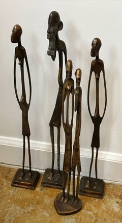Four Brutalist Bronze Abstract African Figural Sculptures, Mid-Century Modern